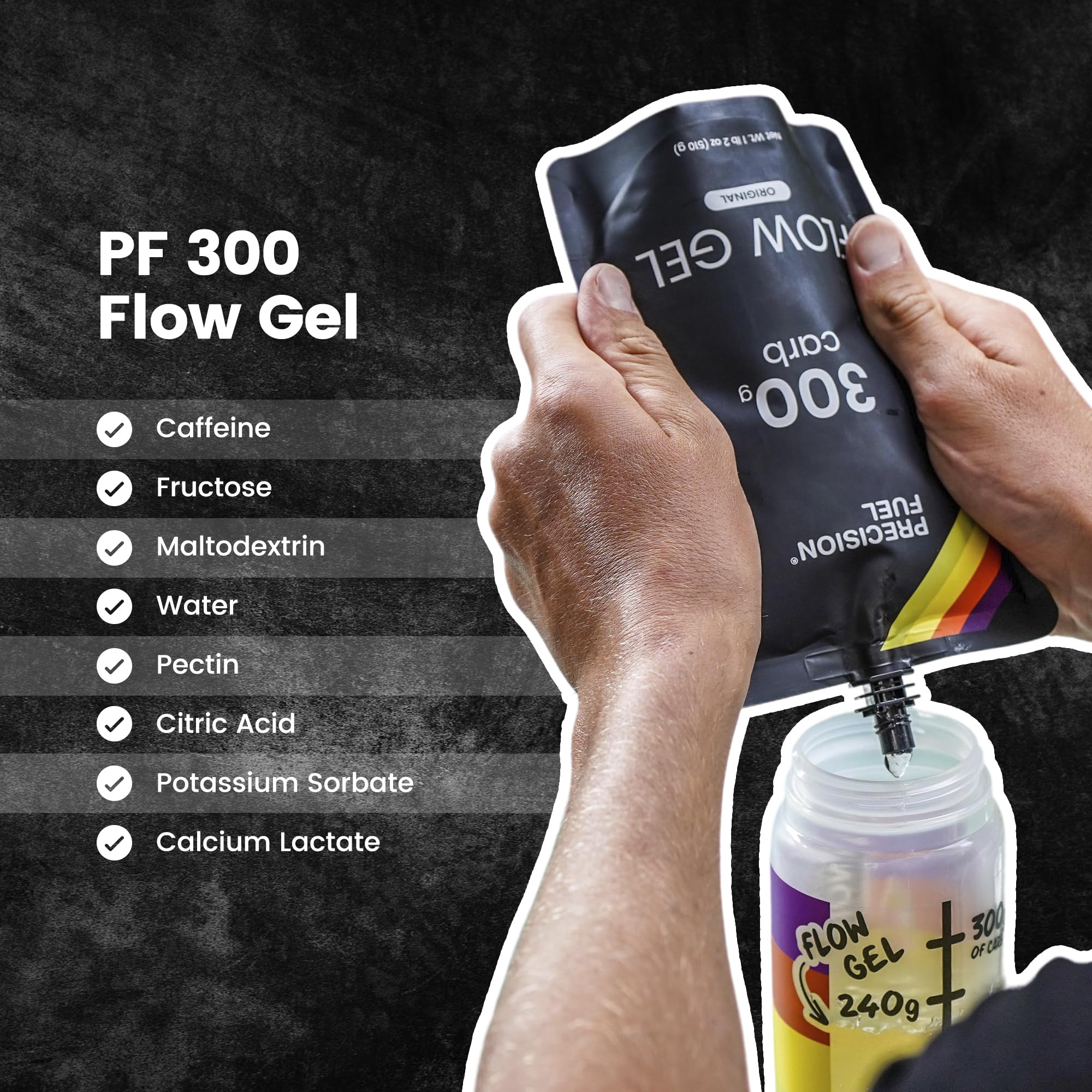 Precision Hydration pouch junto a una regla para comparar tamaño y portabilidad