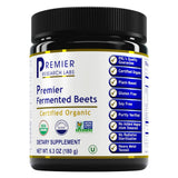 Premier Research Labs frasco delantero de Premier Fermented Beets mostrando el envase orgánico