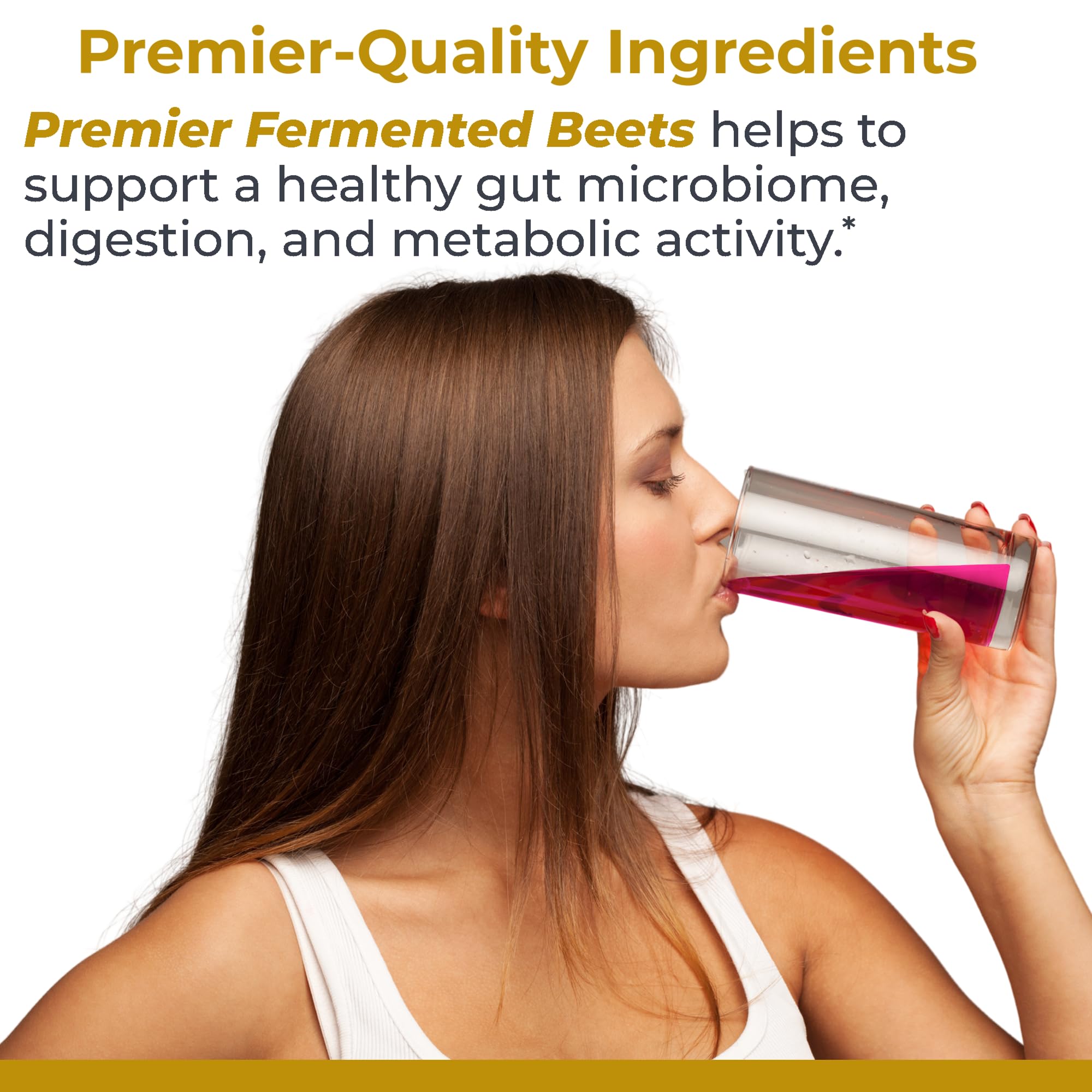Premier Research Labs cucharada con polvo de remolacha fermentada lista para medir dosis