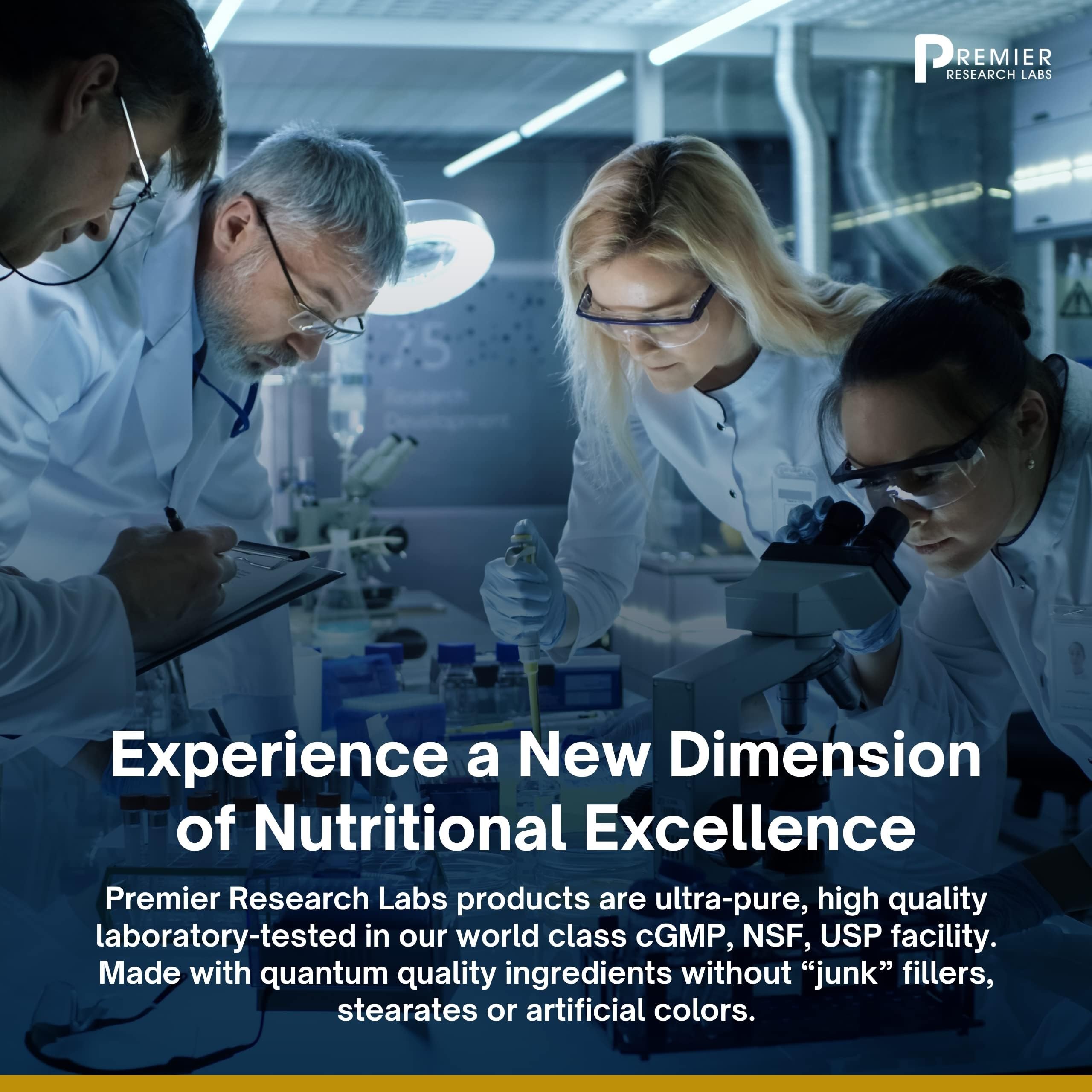 Premier Research Labs etiqueta con información, transparencia de ingredientes