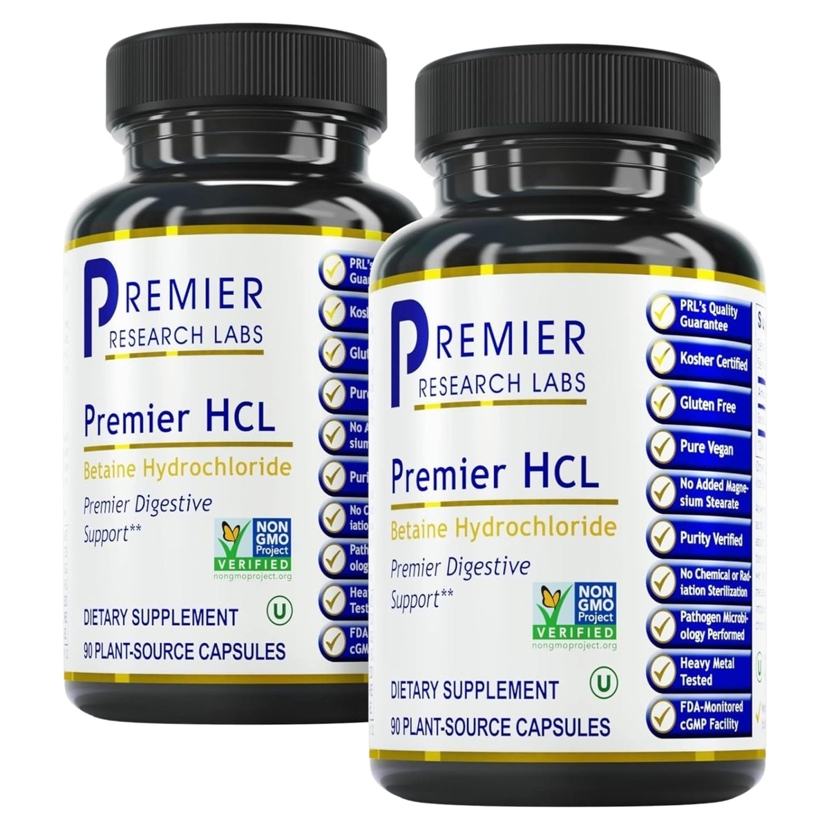 Premier Research Labs bote frontal mostrando 90 cápsulas vegetales para digestión
