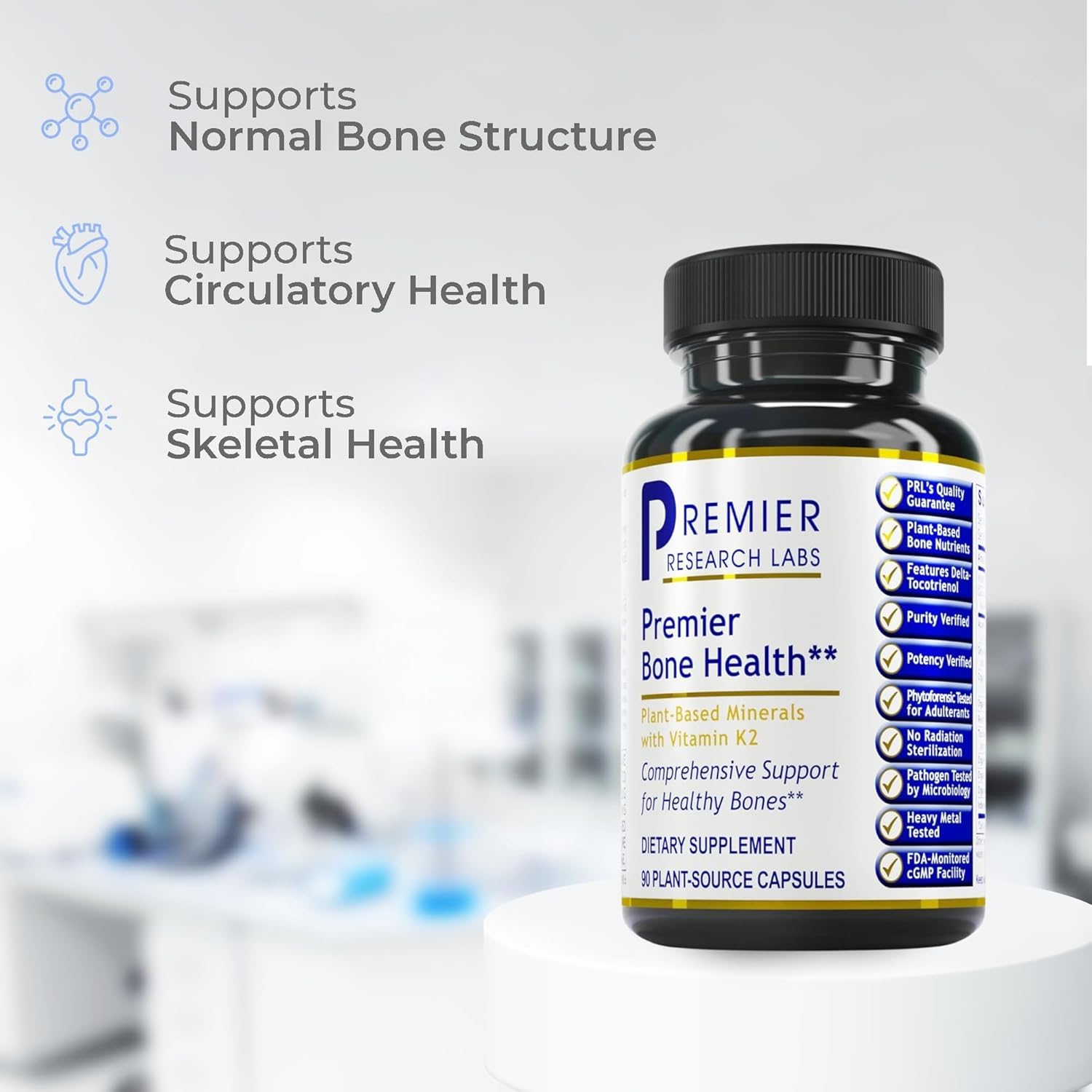 Premier Research Labs osteoven frasco en mano para comparar tamaño y facilitar dosificación
