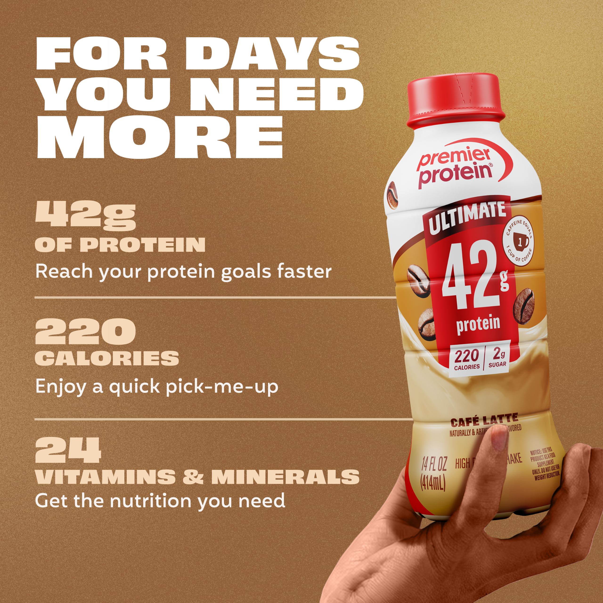 Premier Protein bebida en mano lista para consumo y energía rápida