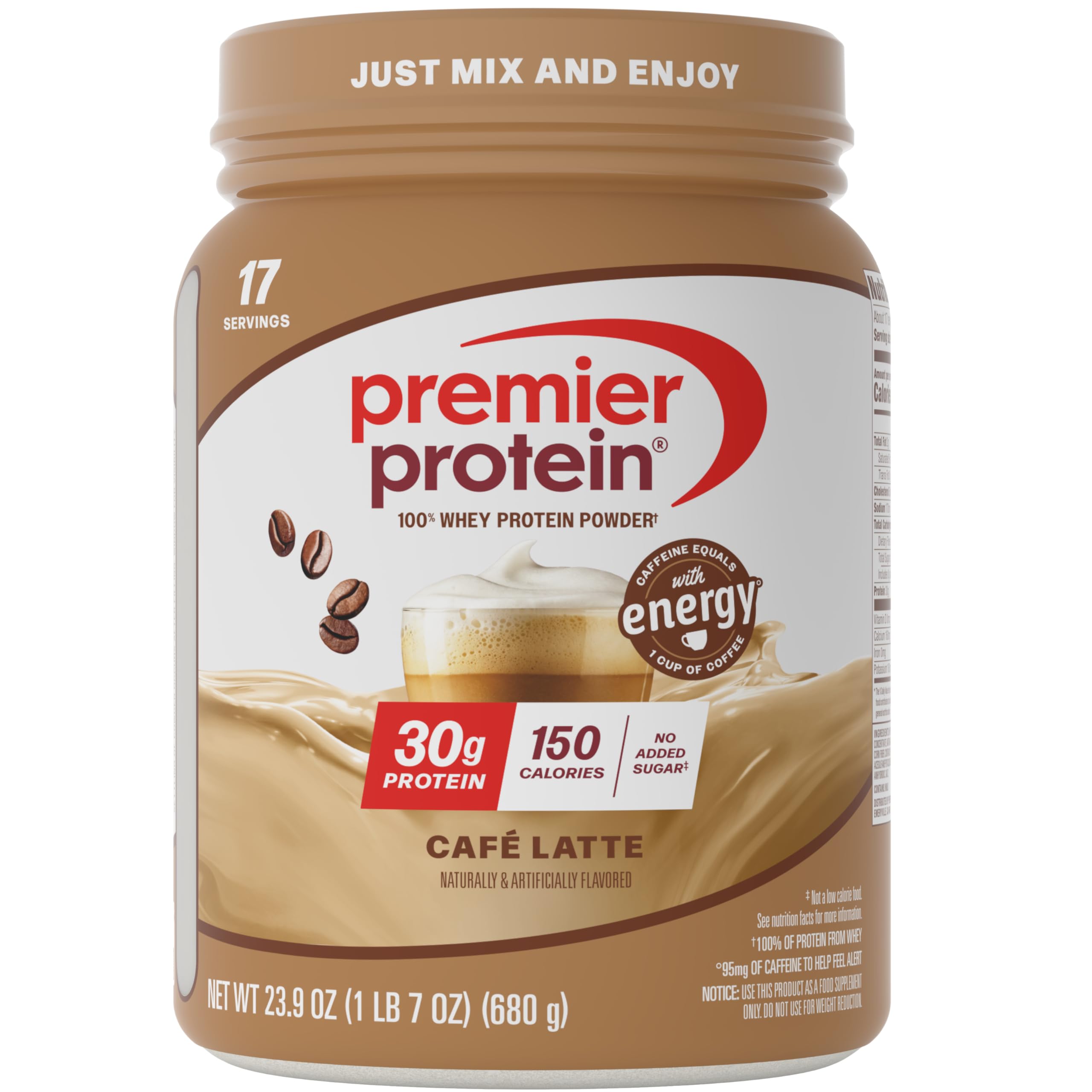Premier Protein bote frontal mostrando etiqueta y beneficio proteína alta