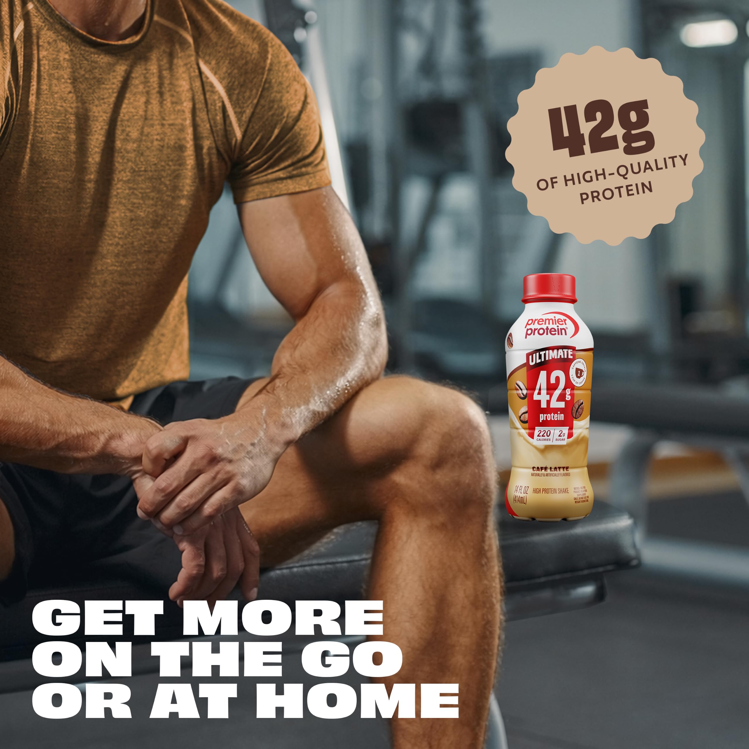 Premier Protein junto a regla para comparar tamaño y porción conveniente