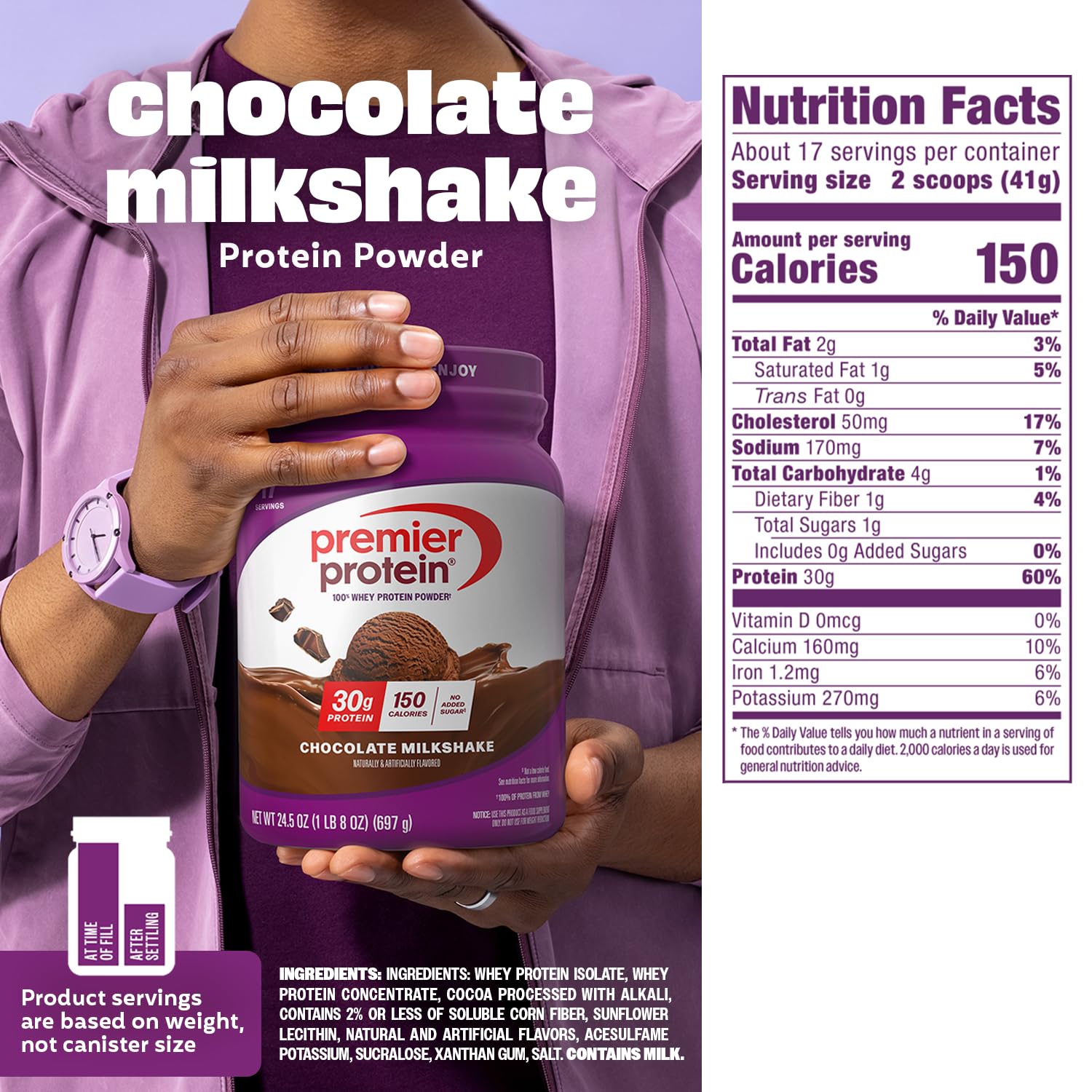 Premier Protein cuchara medidora indicando porciones precisas y uso sencillo