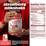 Vaso con batido Premier Protein fresa listo para beber, sacia y aporta proteína