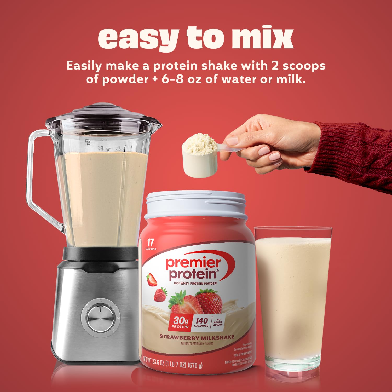Pancakes proteicos hechos con Premier Protein fresa, receta alta en proteína