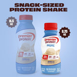 Premier Protein mini en mano demostrando tamaño portátil y práctico para llevar