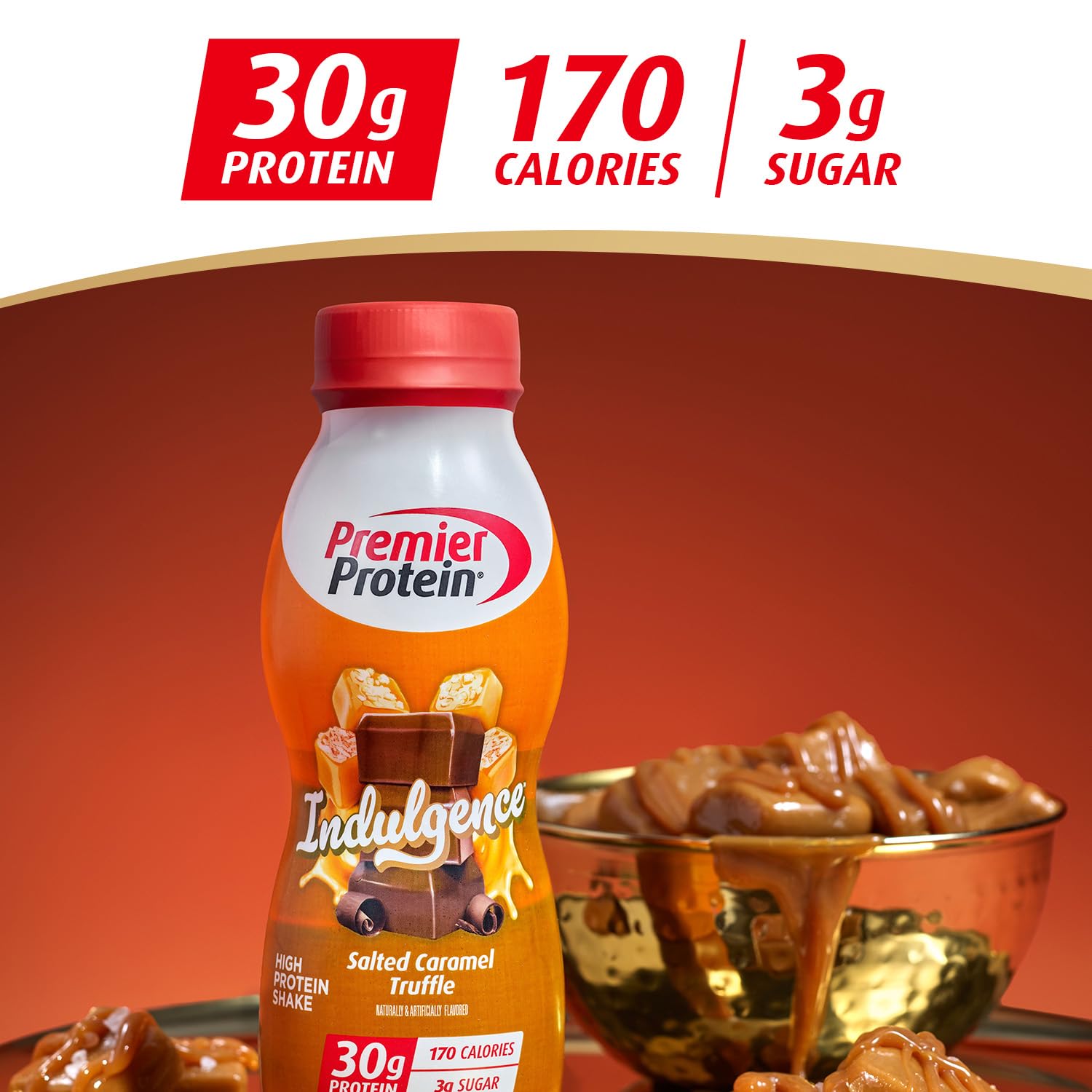 Premier Protein comparación de tamaño con manos para referencia práctica
