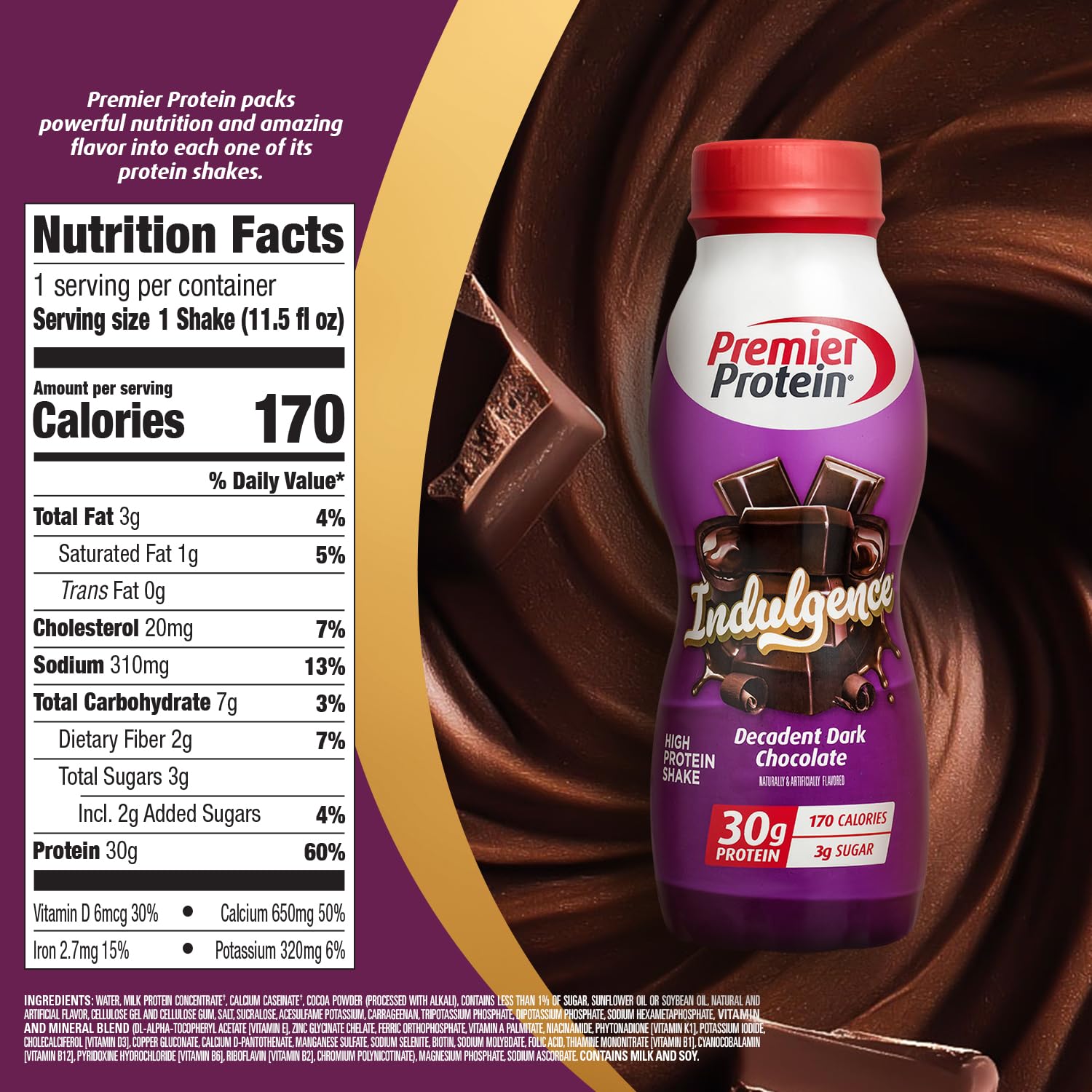 Premier Protein primer plano de textura cremosa, aspecto apetecible y fácil de beber