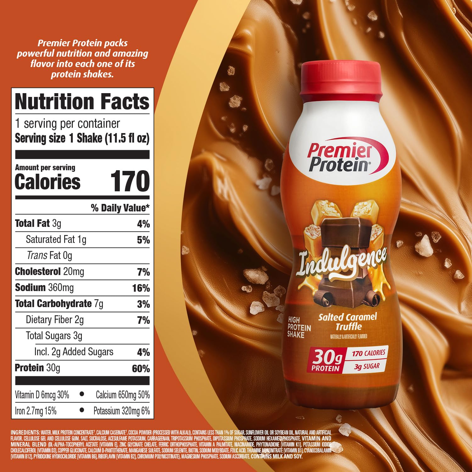 Premier Protein textura cremosa en vaso que sugiere sabor indulgente