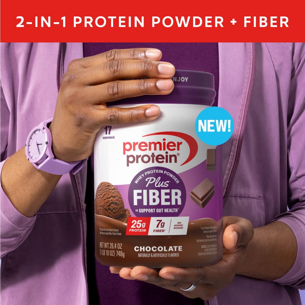 Premier Protein polvo textura fina en primer plano, fácil de mezclar