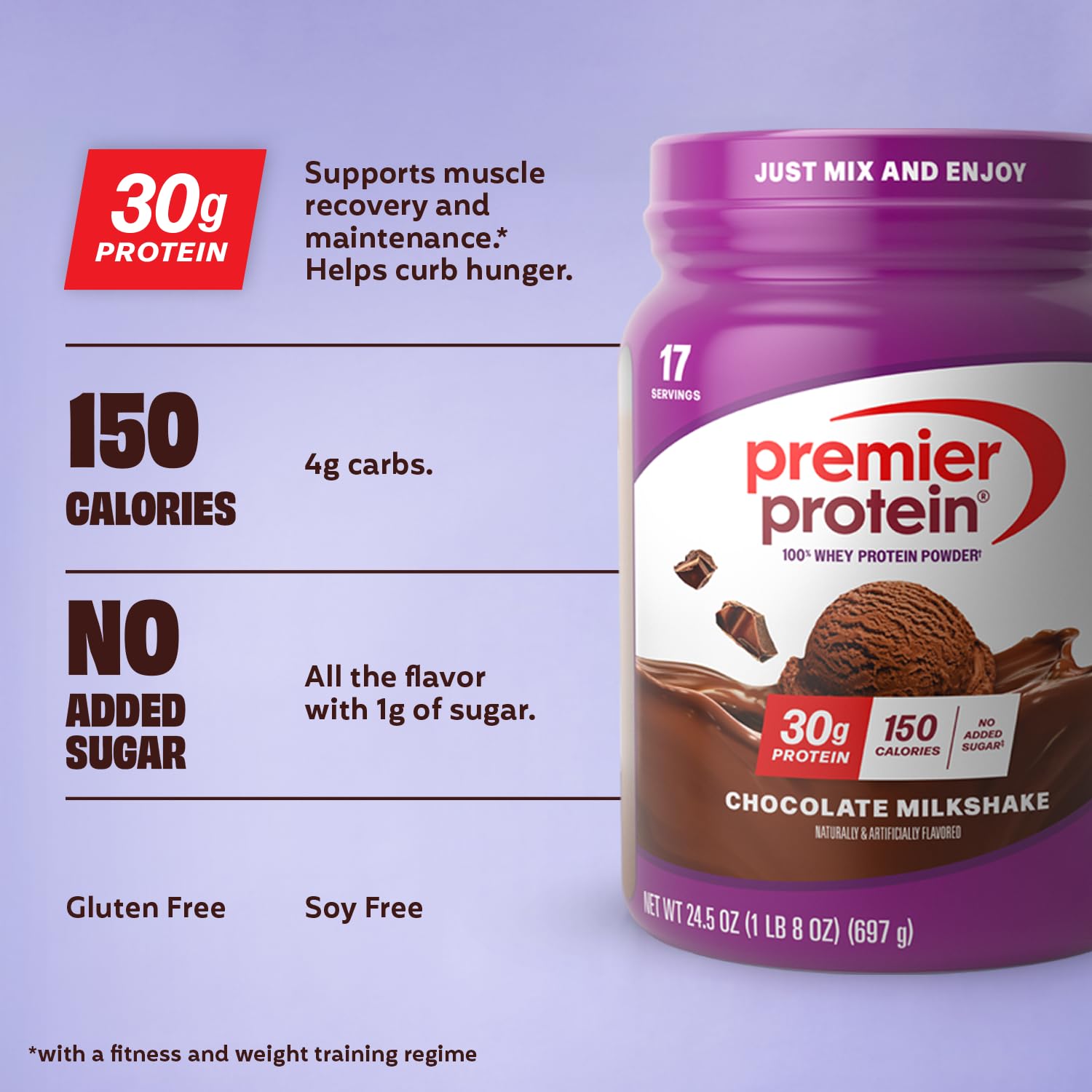 Premier Protein polvo foco en textura fina y fácil disolución para batidos