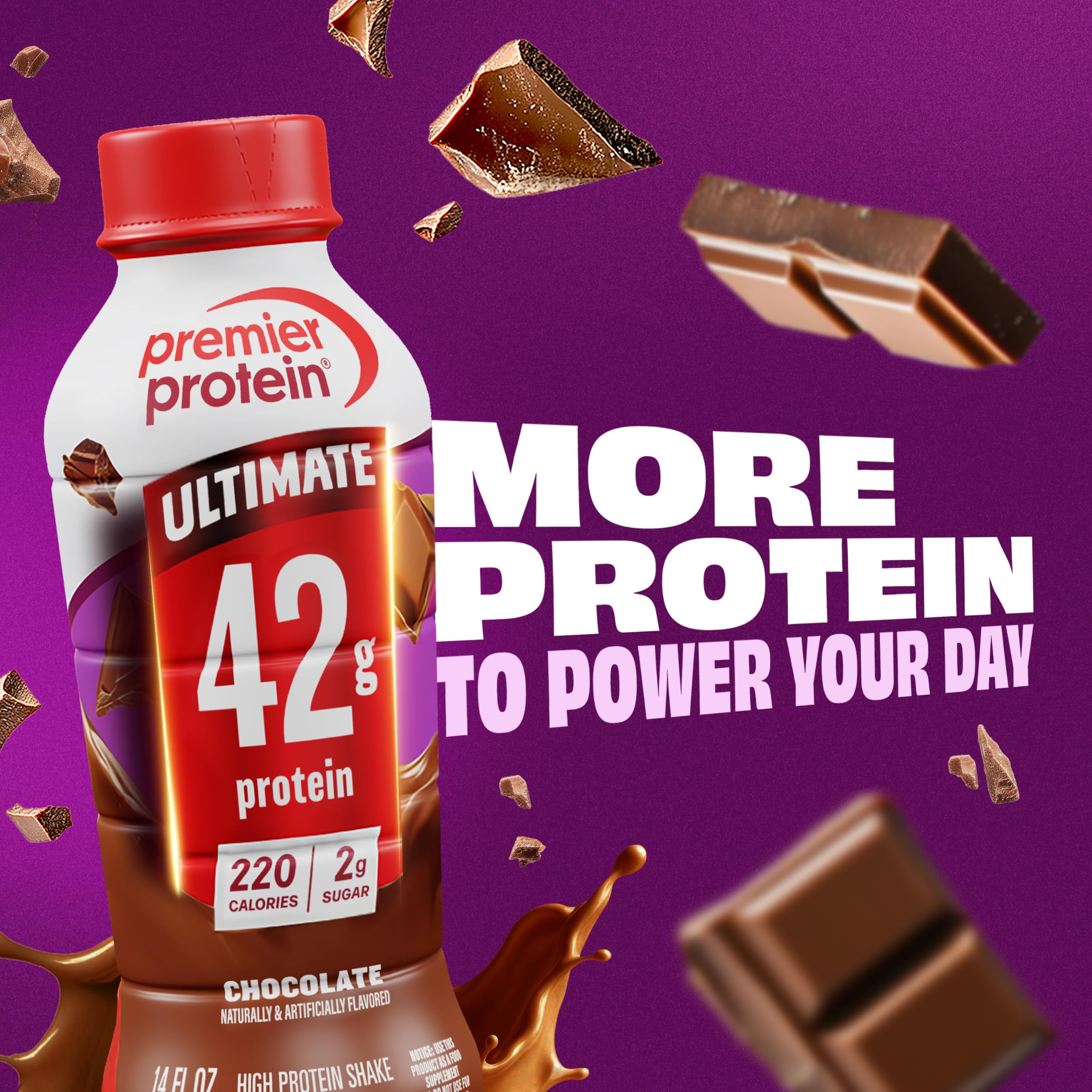 Premier Protein detalle del envase ULTIMATE chocolate mostrando el diseño y beneficios