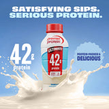 Premier Protein textura cremosa del batido en vaso, apariencia apetecible
