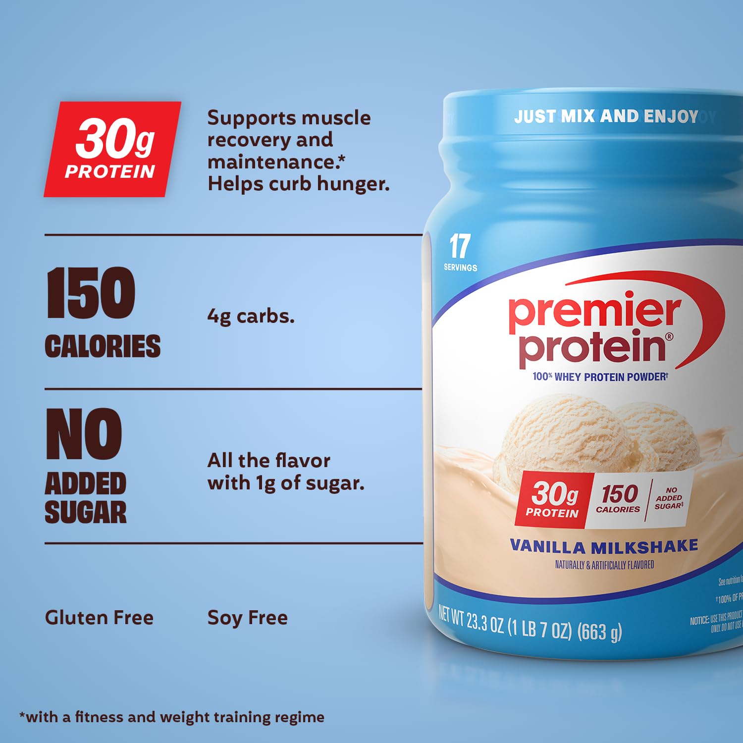 Premier Protein polvo vainilla textura fina ideal para mezclar sin grumos
