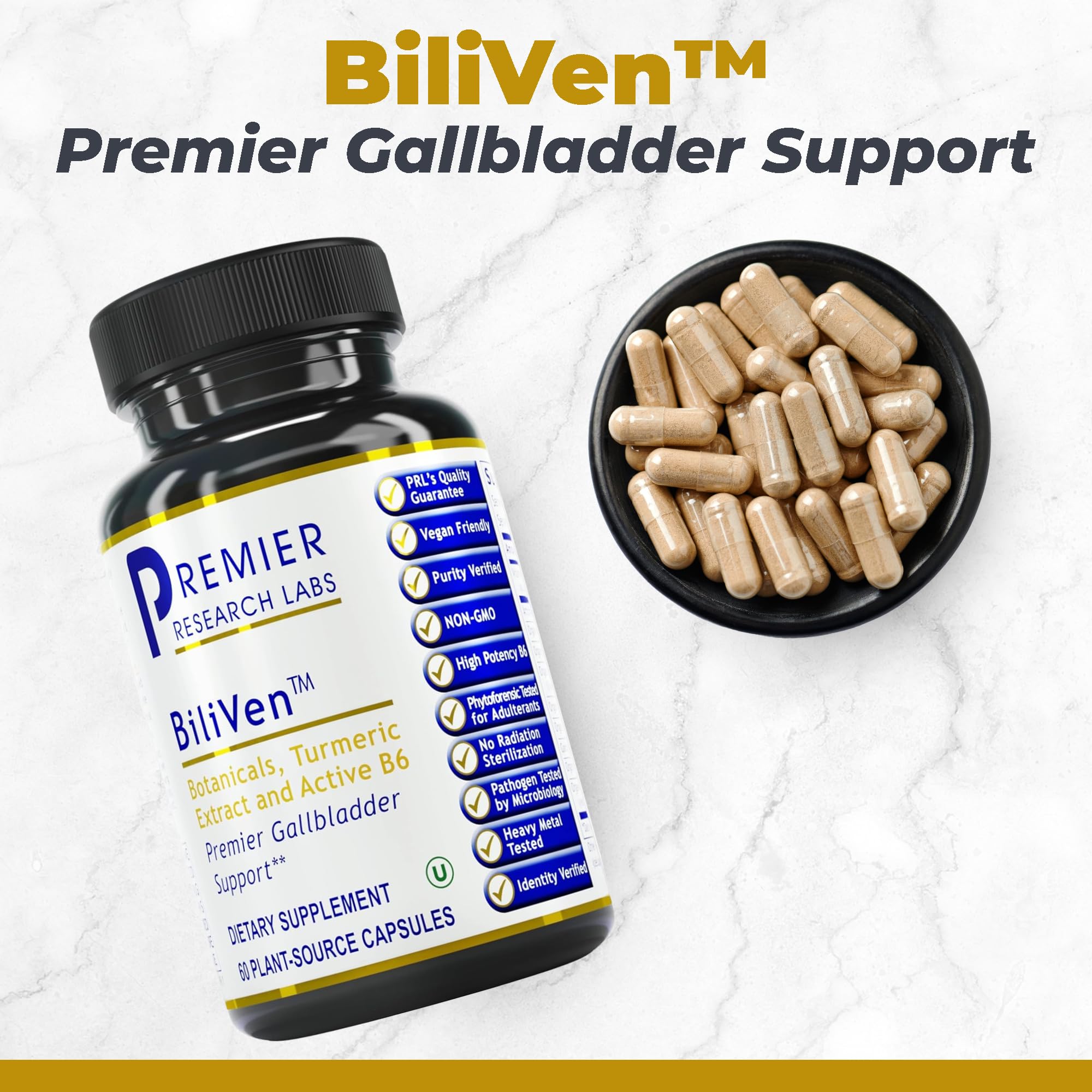 Premier Research Labs BiliVen cápsulas vegetales detalle, fácil de tragar beneficio