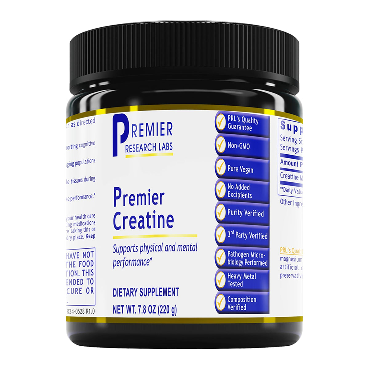 Premier Research Labs frasco frontal y diseño del envase, muestra confianza