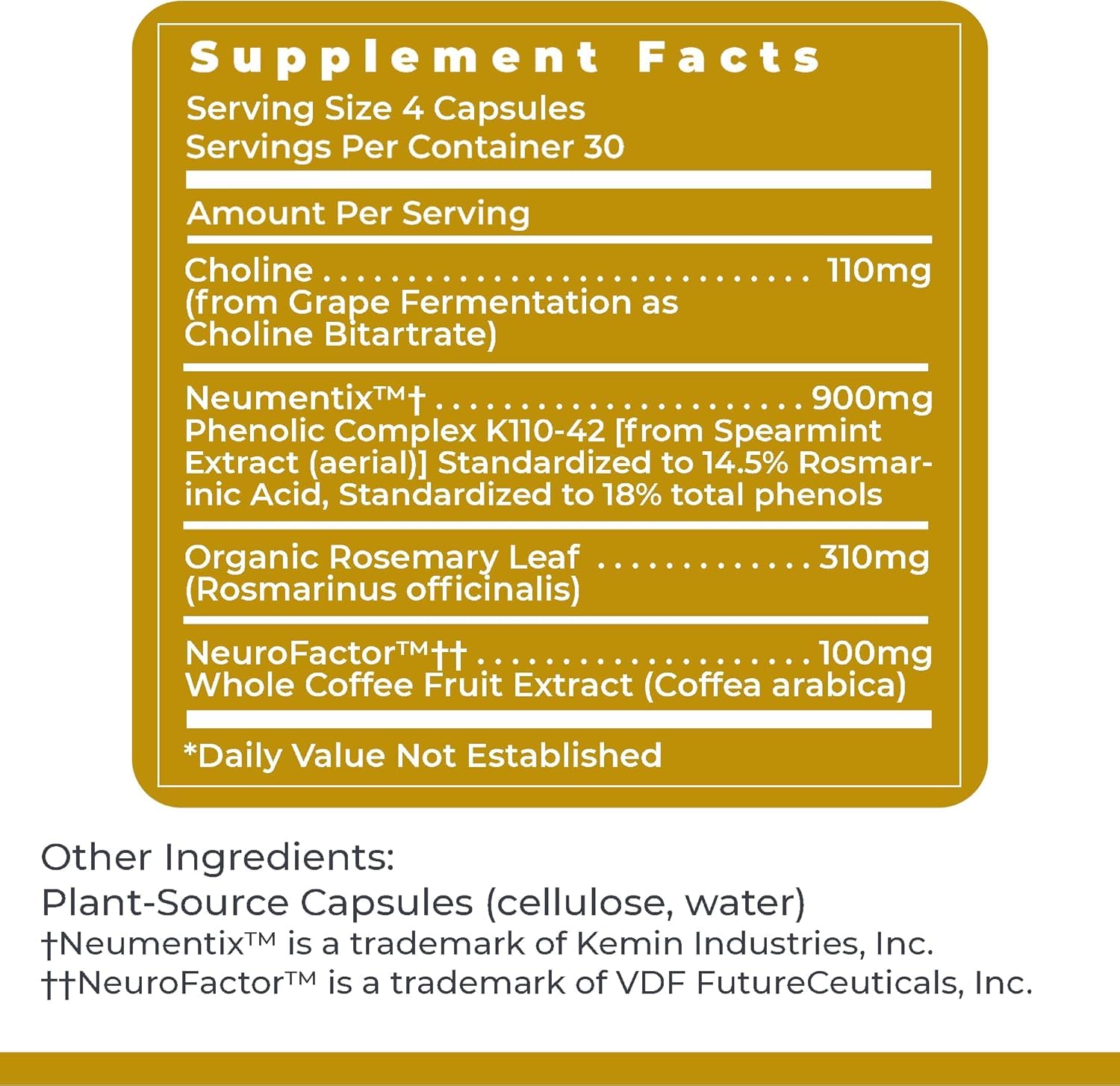 Premier Research Labs etiqueta con información nutricional y beneficios claros y verificables