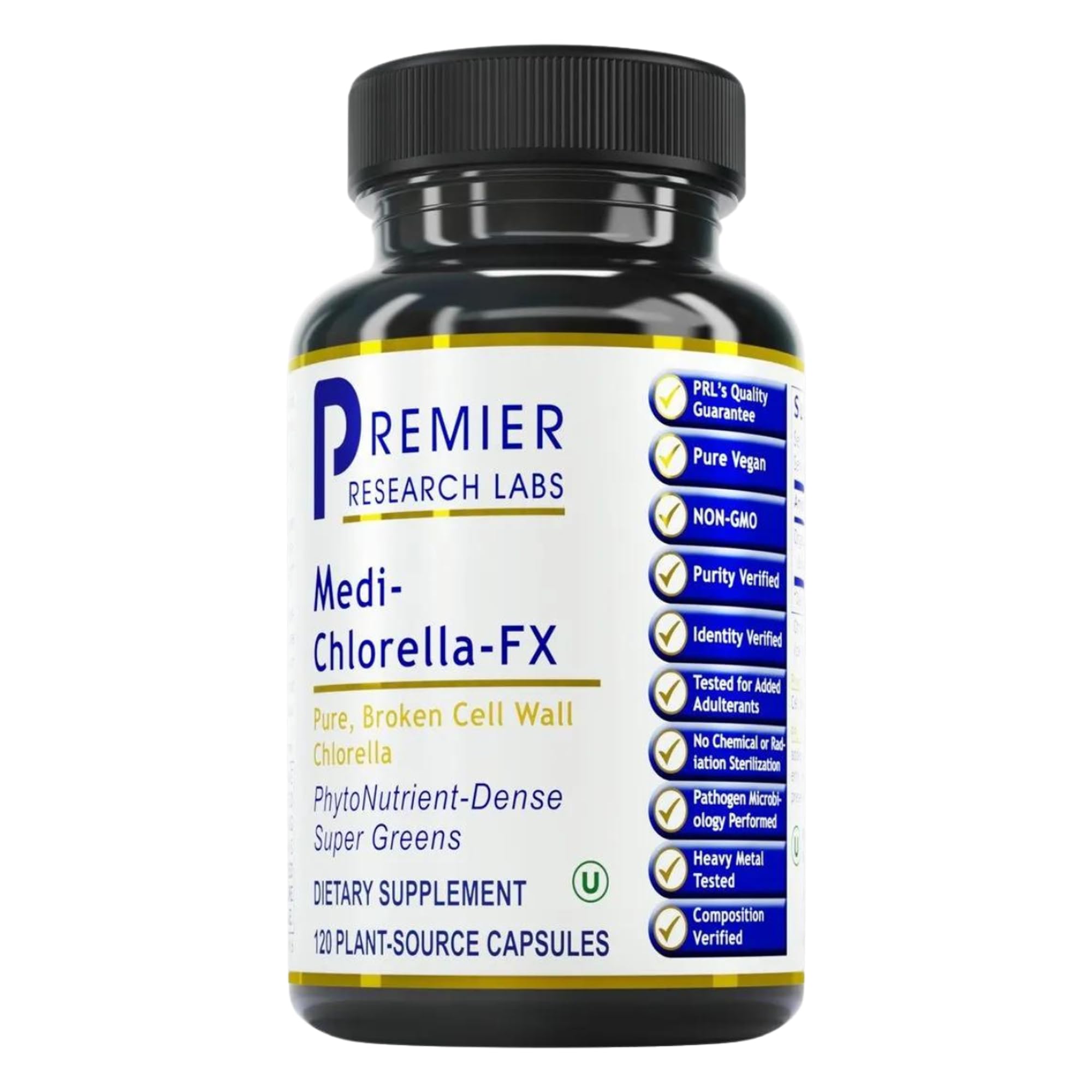 Premier Research Labs frasco frontal del producto mostrando 120 cápsulas y etiquetado claro