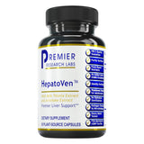 Premier Research Labs HepatoVen frente del envase mostrando dos beneficios