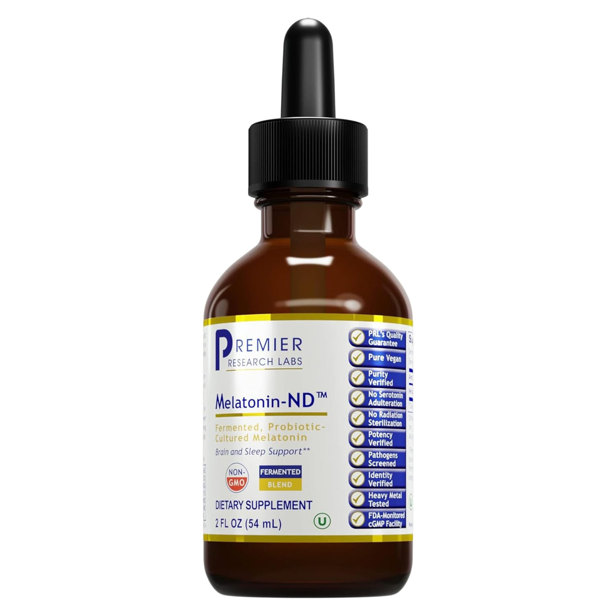 Premier Research Labs melatonin-nd frasco frontal mostrando presentación y beneficios