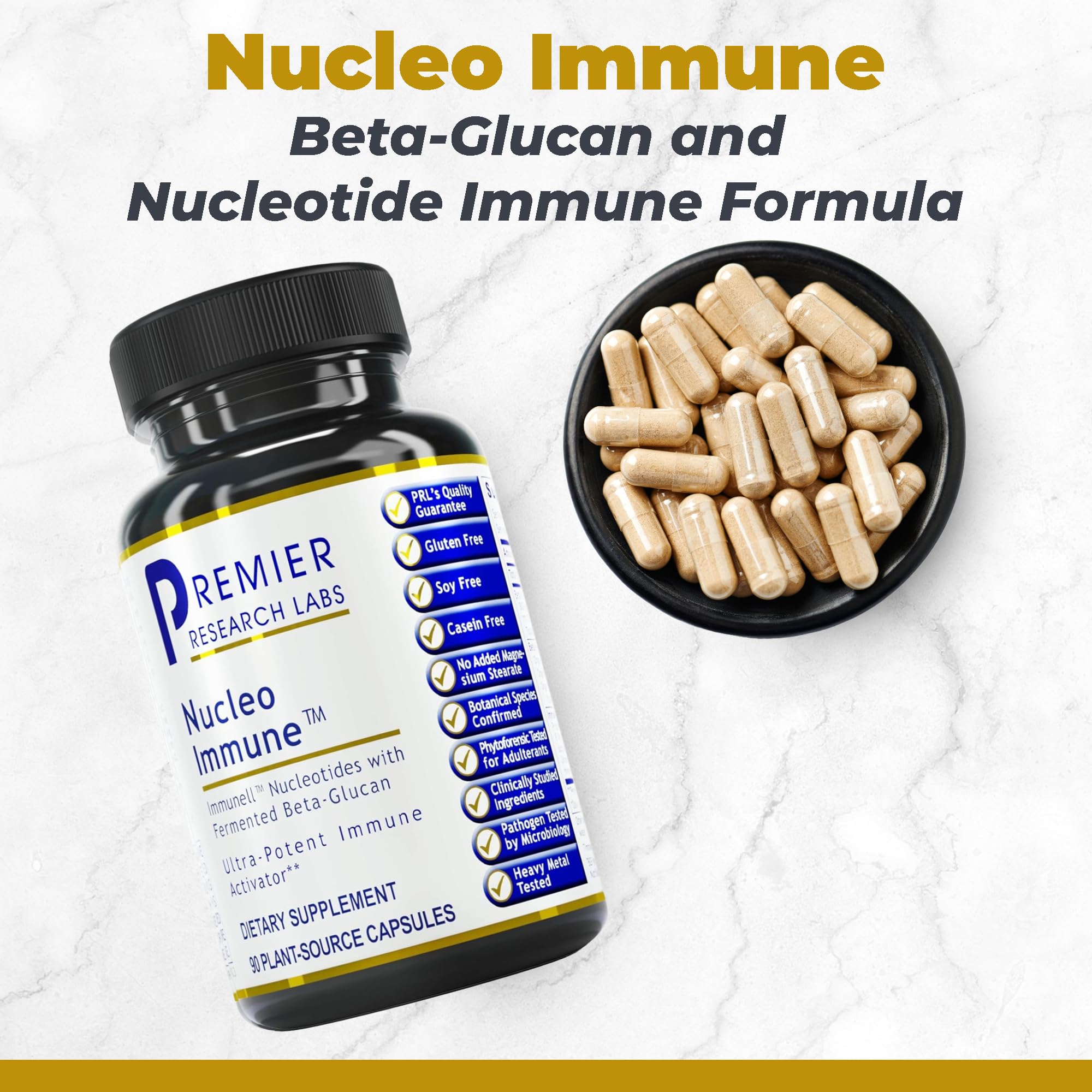 Premier Research Labs Nucleo Immune cápsulas abiertas mostrando textura y pureza