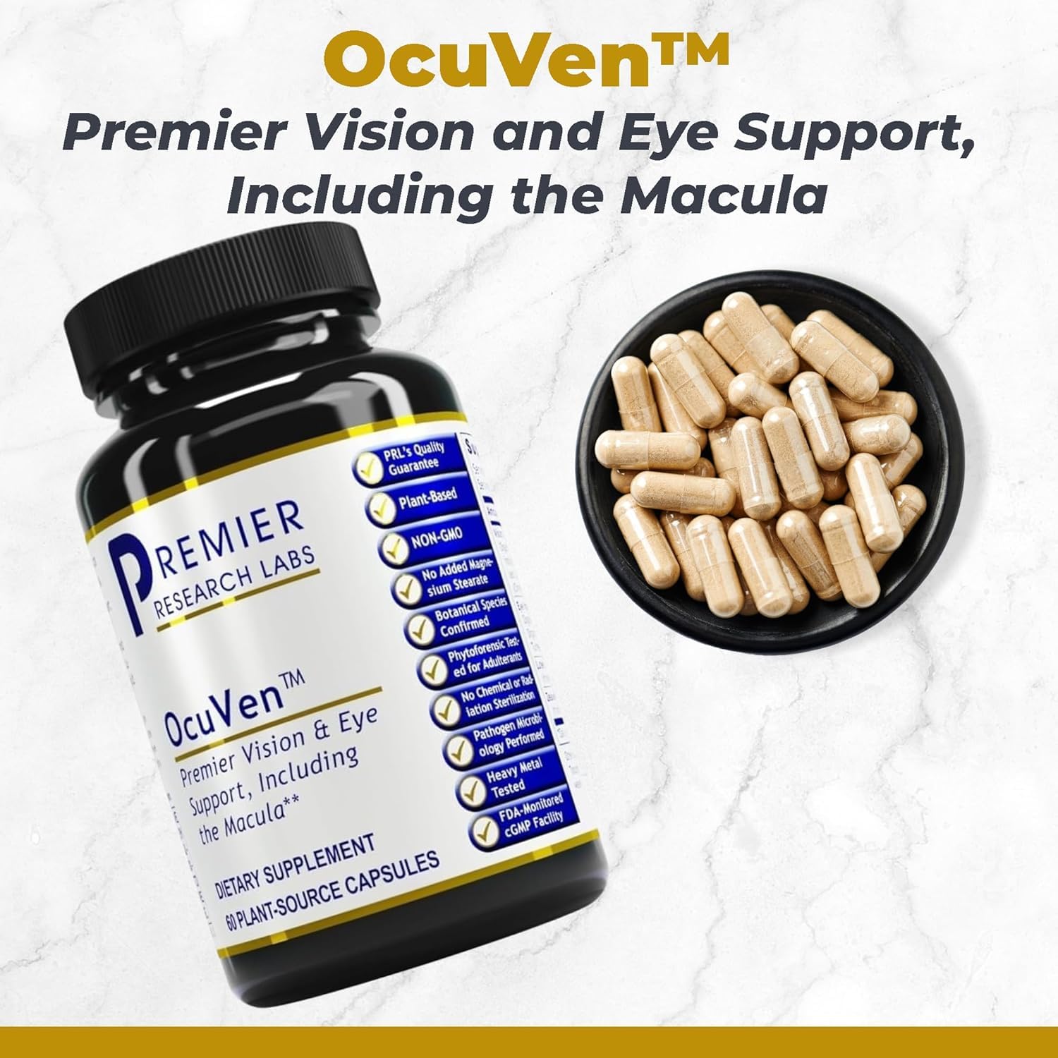 Premier Research Labs OcuVen cápsula en primer plano destacando pureza