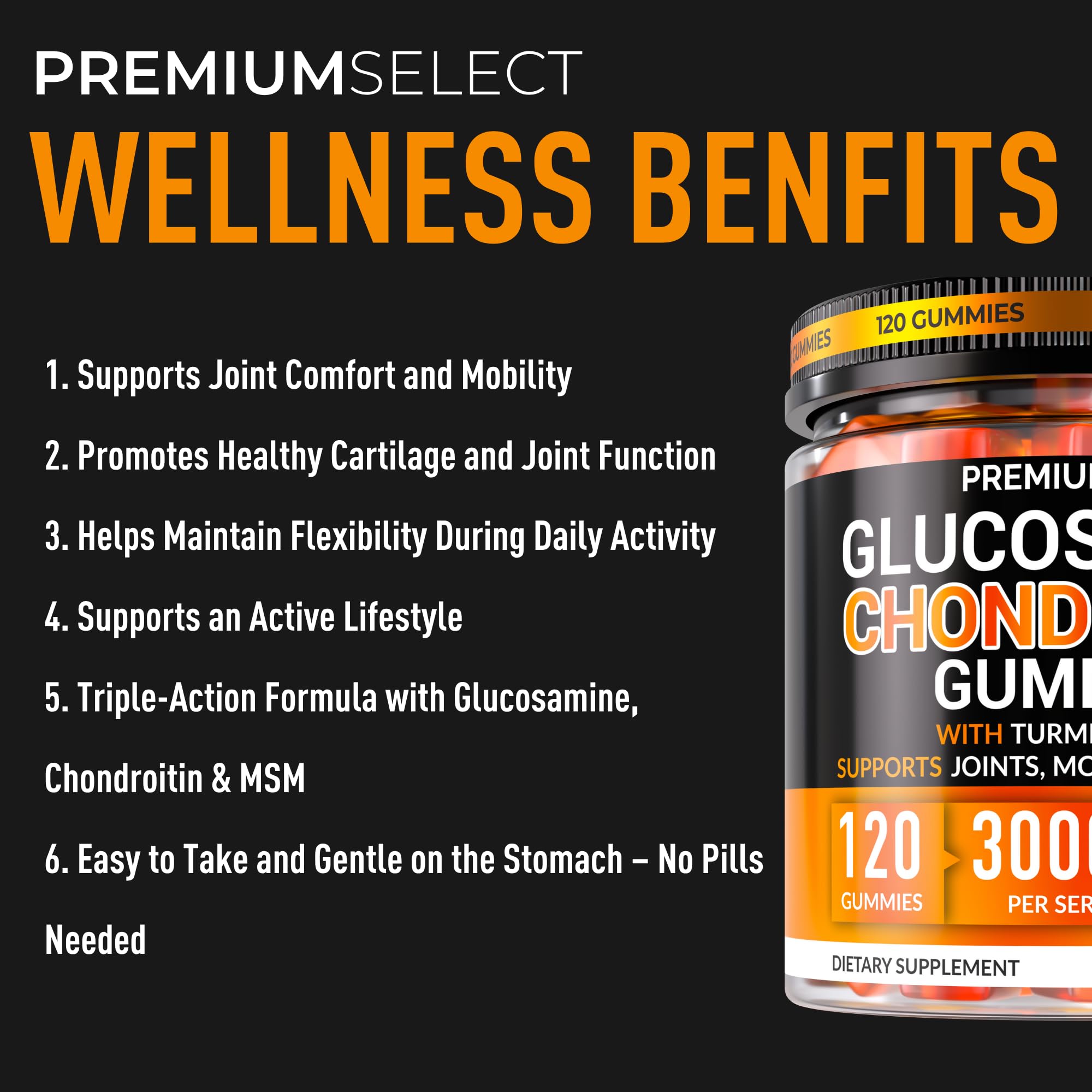 Premium Select Nutrition gomitas en mano para comparar tamaño y dosificación práctica