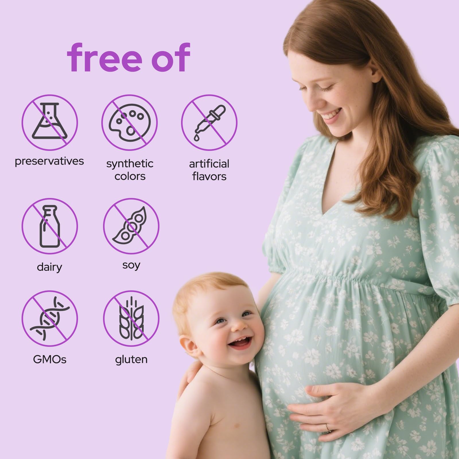 Premom mujer embarazada tomando cápsula, apoyo nutricional prenatal