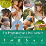 Prenatal Choline+ mujer embarazada tomando cápsula, apoyo nutricional