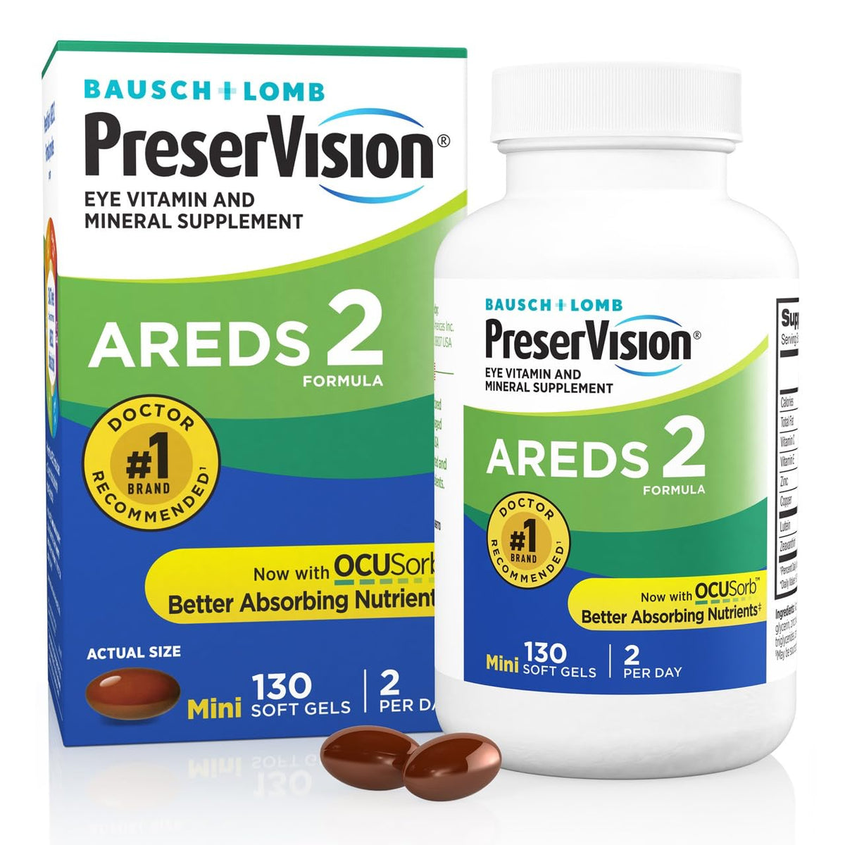 PreserVision empaque frontal mostrando la fórmula AREDS2 y beneficios