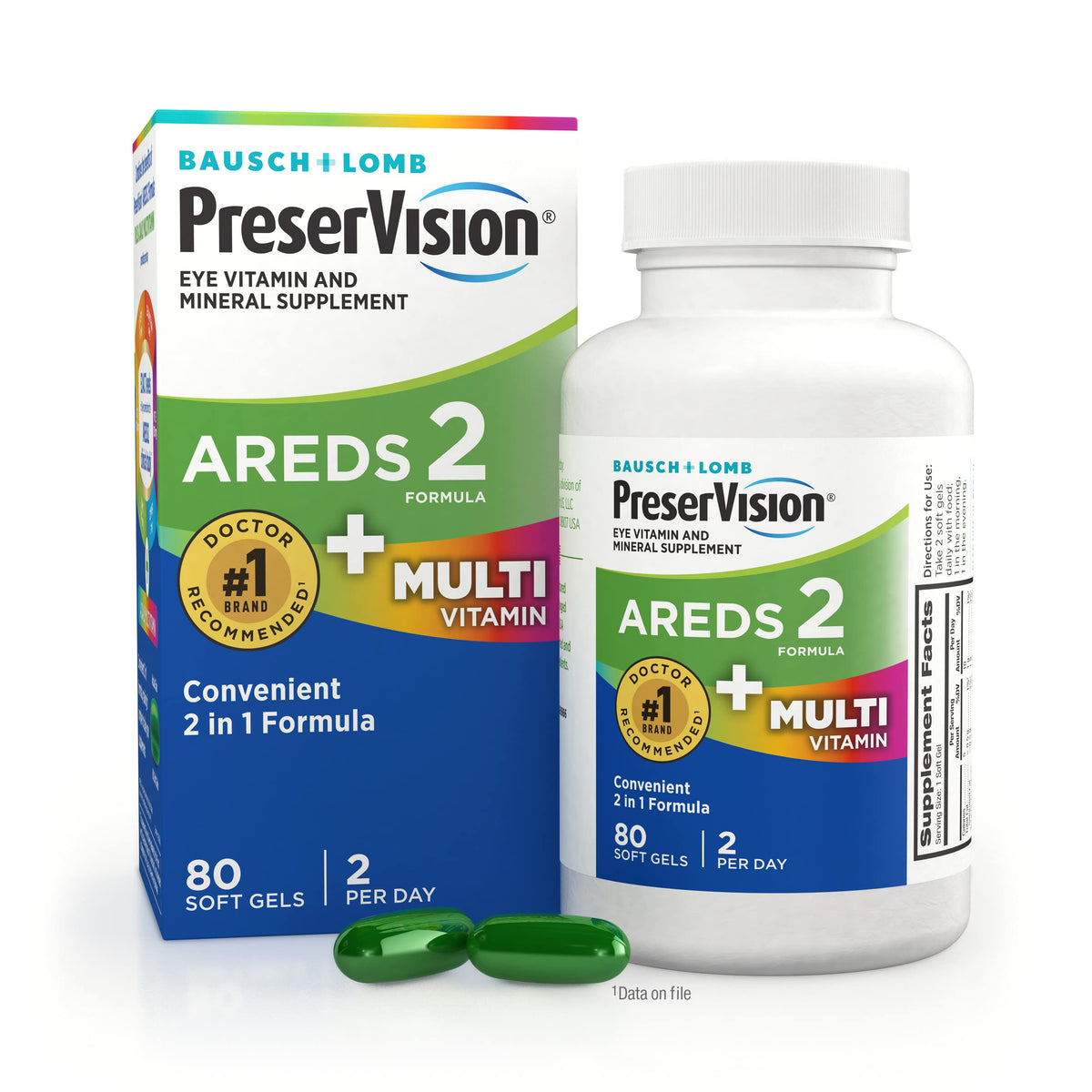 PreserVision frente del envase mostrando 80 softgels y marca recomendada