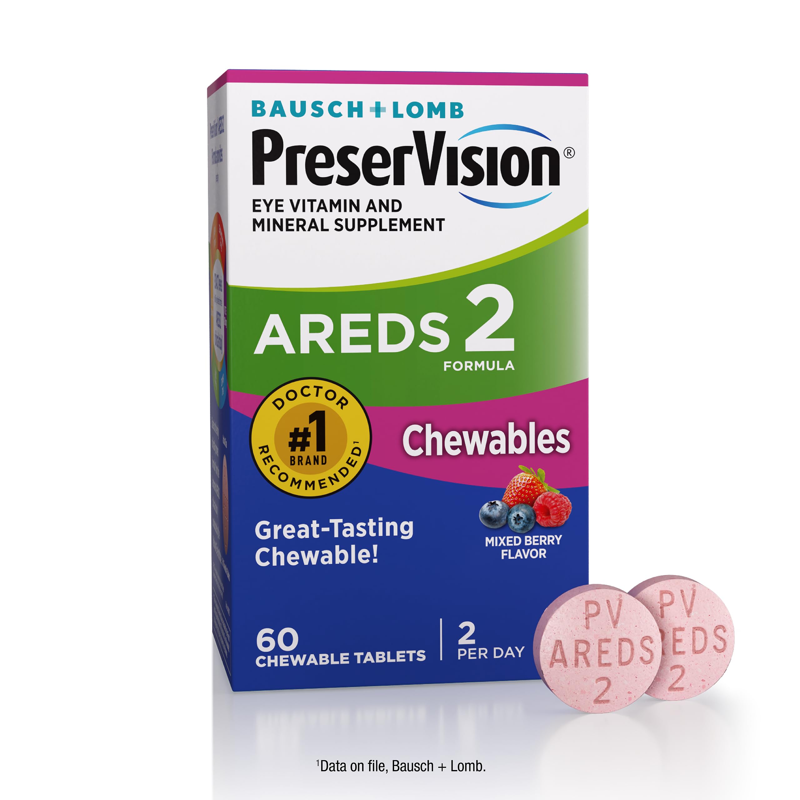 PreserVision empaque frontal mostrando la marca y la fórmula AREDS 2 para confianza