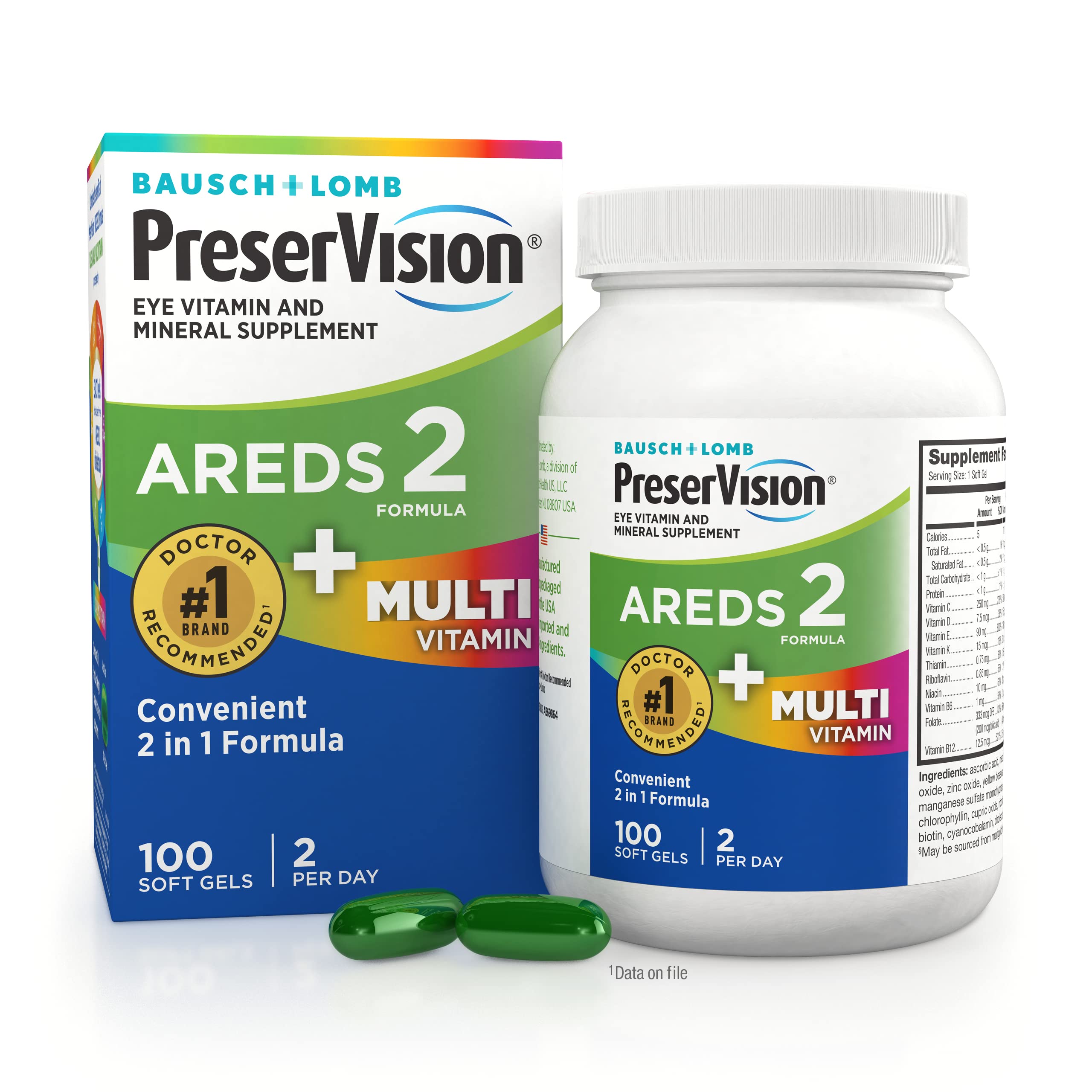 PreserVision frasco frontal con 100 softgels mostrando conveniencia diaria