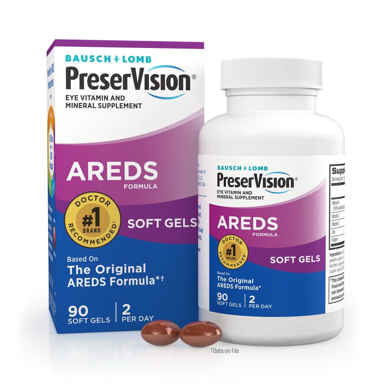 PreserVision envase frontal mostrando 90 softgels y marca PreserVision para confianza