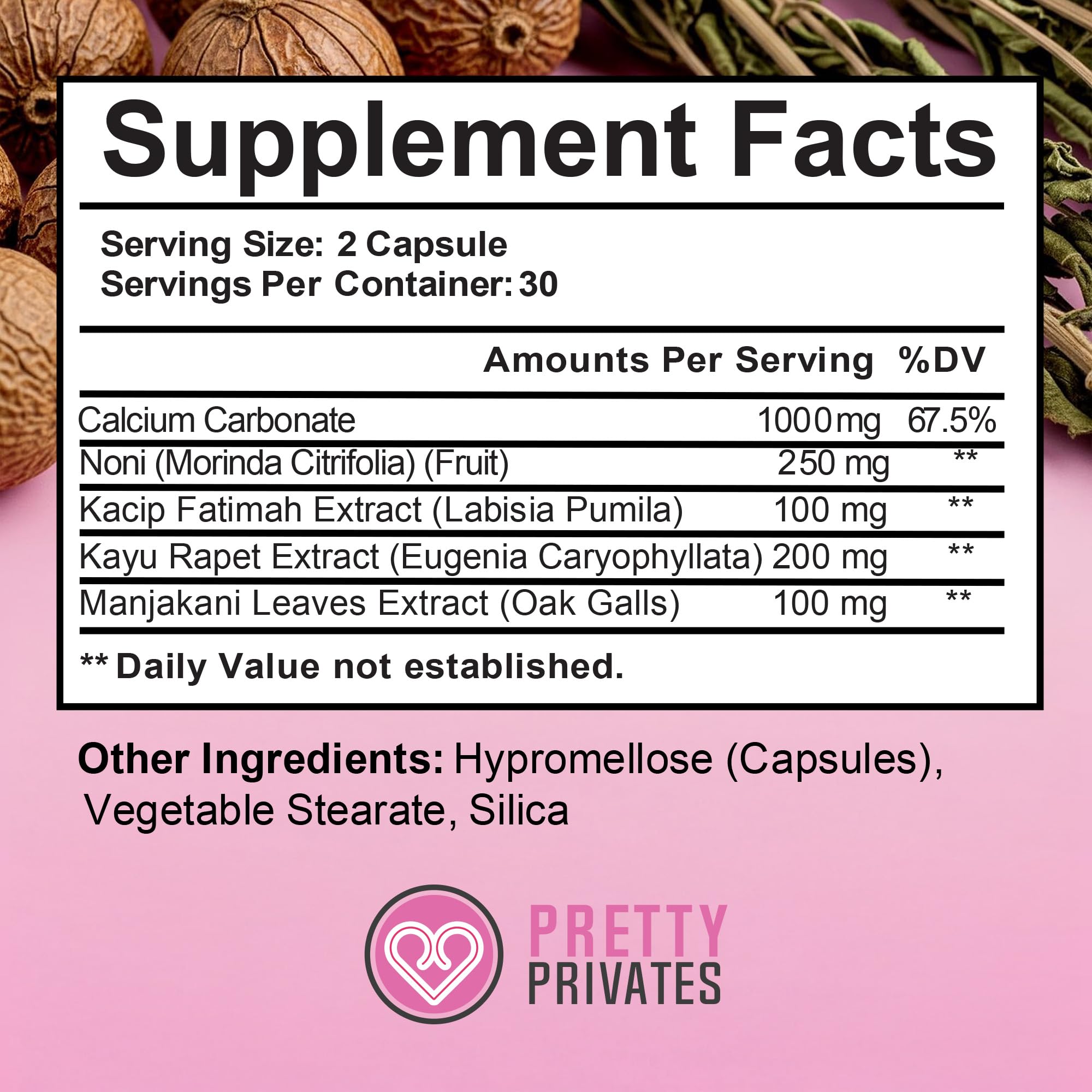 Pretty Privates cápsula en primer plano, muestra fácil ingestión vegana