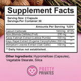 Pretty Privates cápsula en primer plano, muestra fácil ingestión vegana