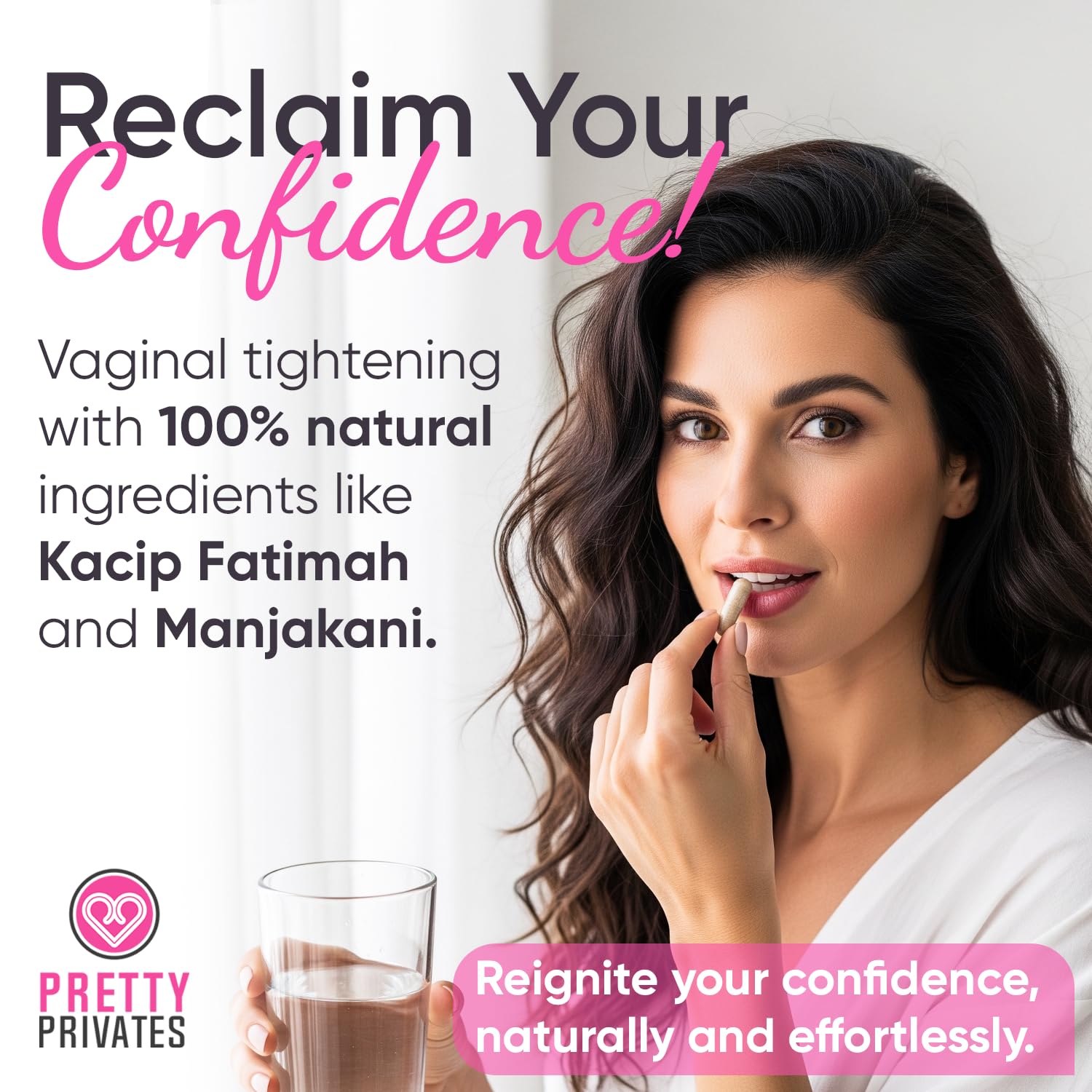 Pretty Privates ingredientes en polvo visible, resalta origen natural