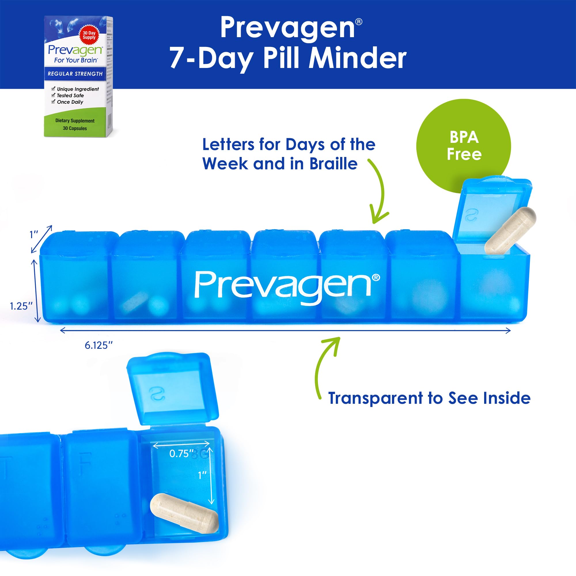Prevagen cápsula detalle para ver textura y tamaño, ayuda a conocer facilidad de ingesta