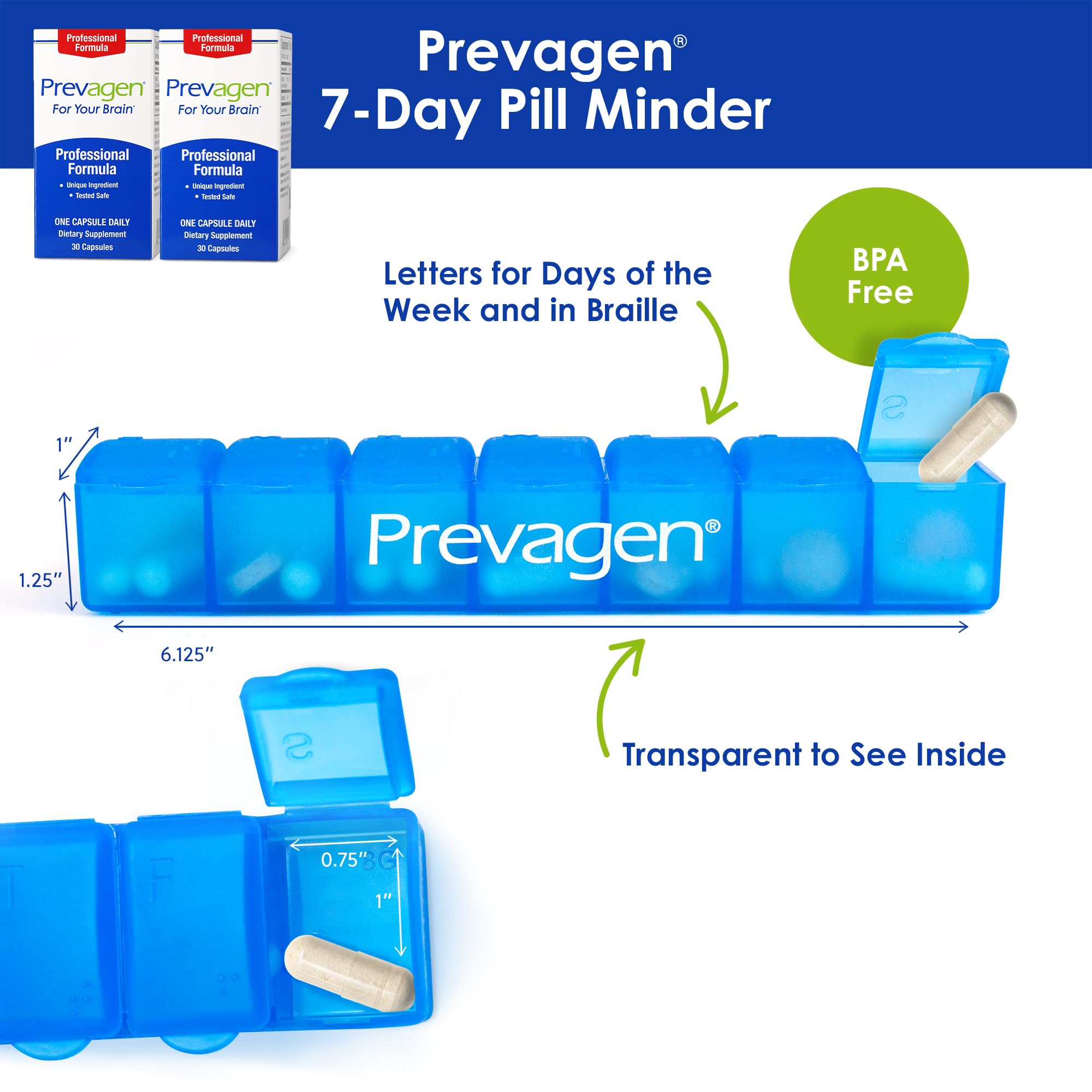 Prevagen cápsula en mano mostrando textura fácil de tragar y tamaño práctico