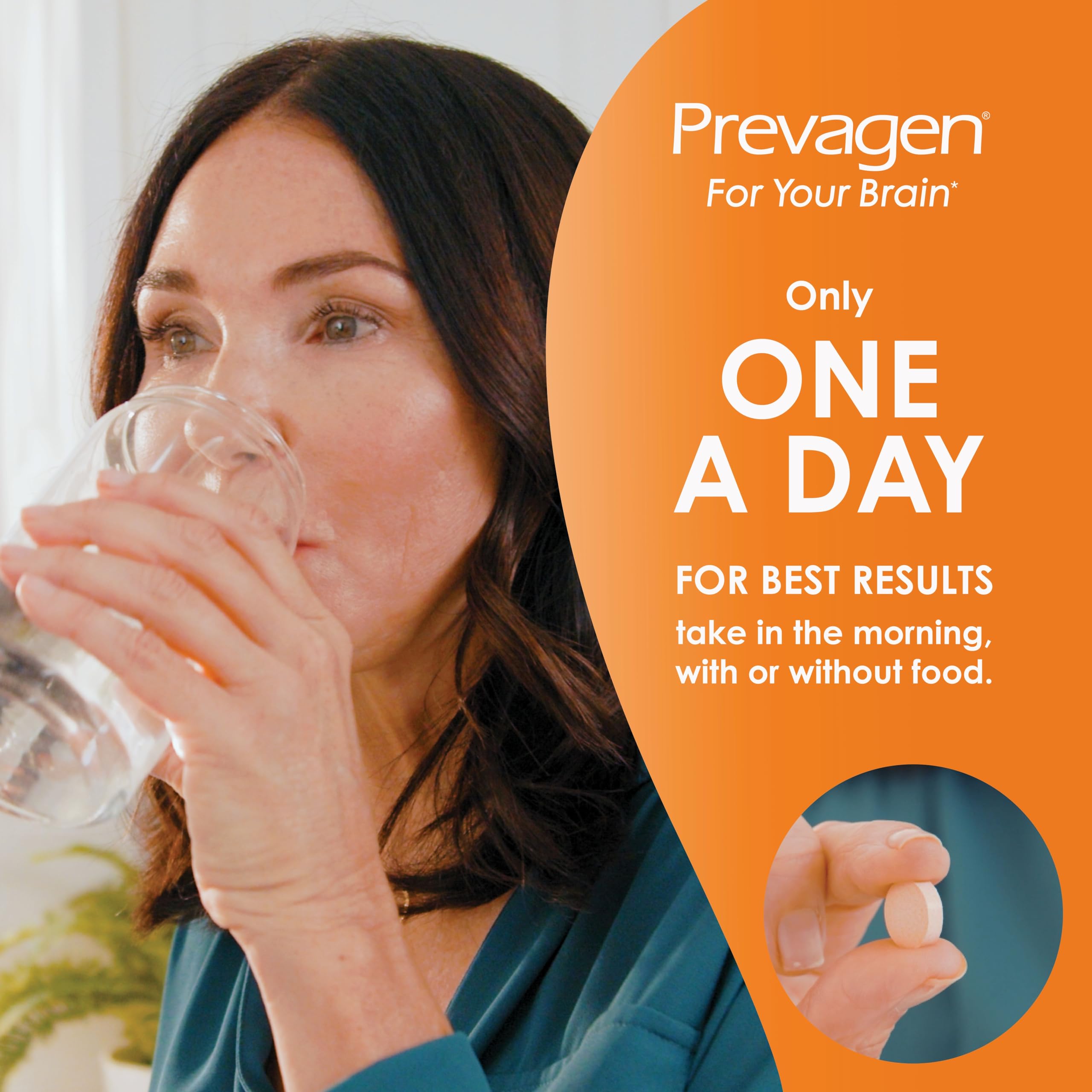 Prevagen envase abierto con tabletas visibles para una toma conveniente