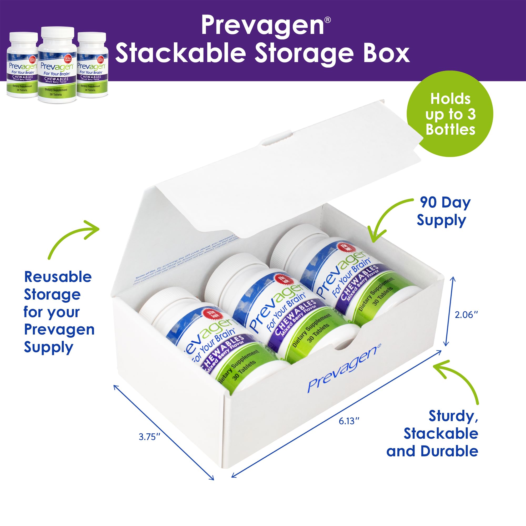 Prevagen estuche abierto con tabletas masticables listo para guardar con comodidad