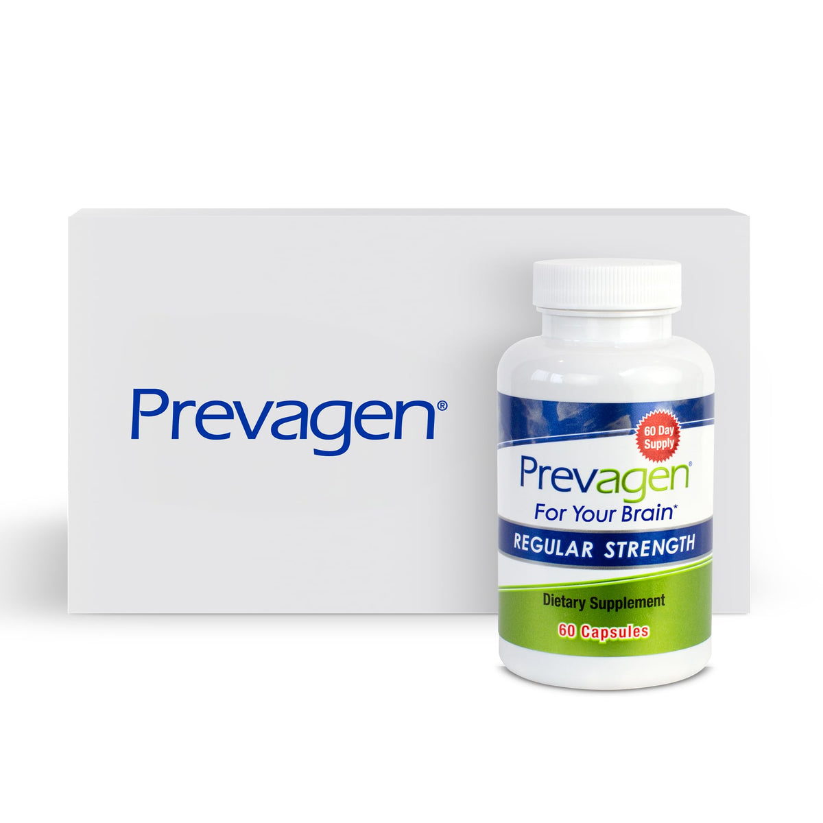 Prevagen frente caja y botella mostrando empaque y conveniencia