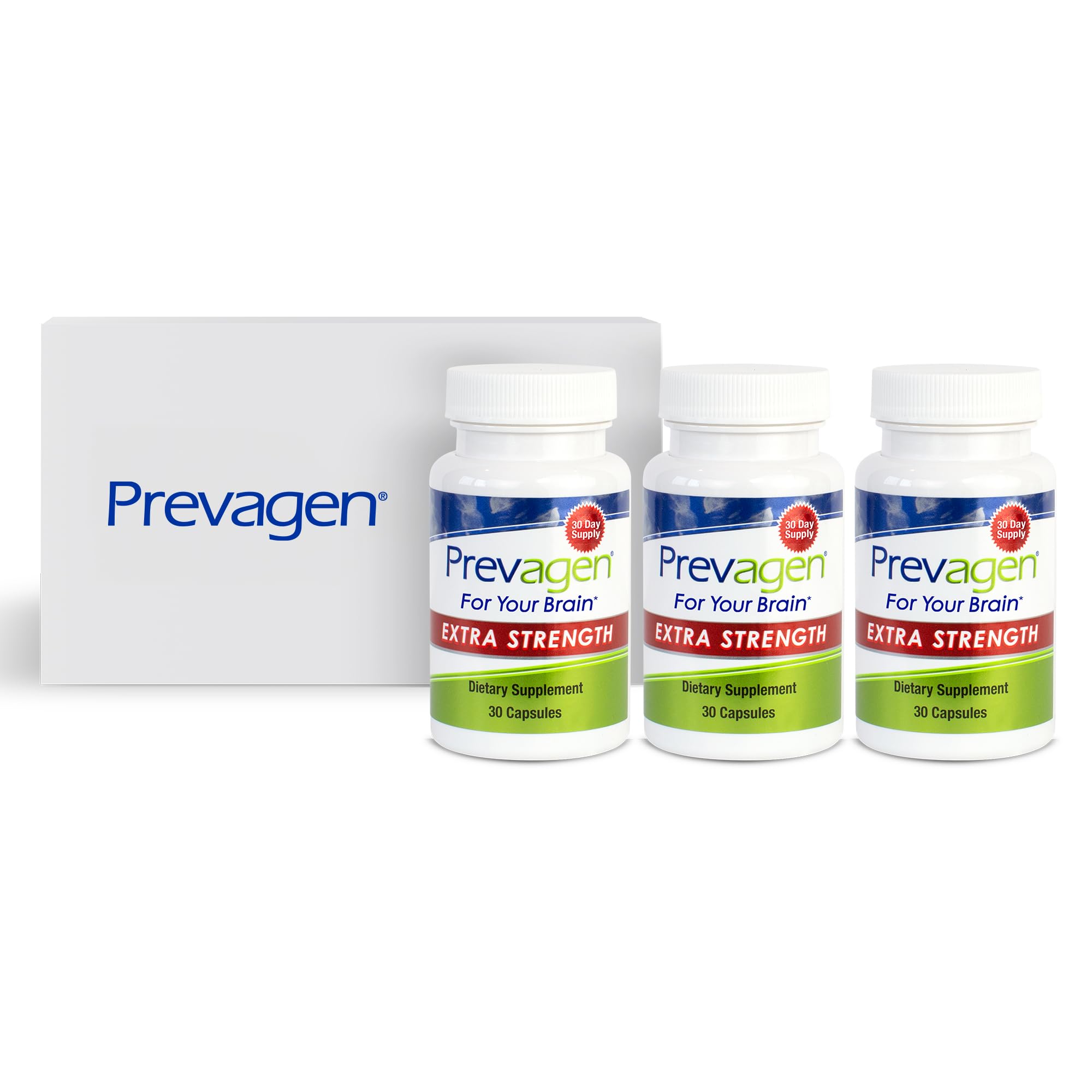 Prevagen frente del empaque mostrando el pack y beneficio de almacenamiento