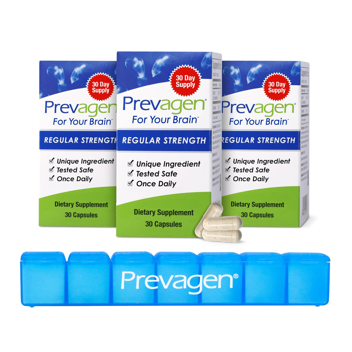 Prevagen vista frontal del frasco mostrando el envase y beneficios