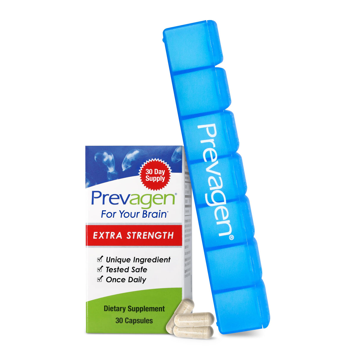 Prevagen frasco frontal mostrando etiqueta y beneficios clave