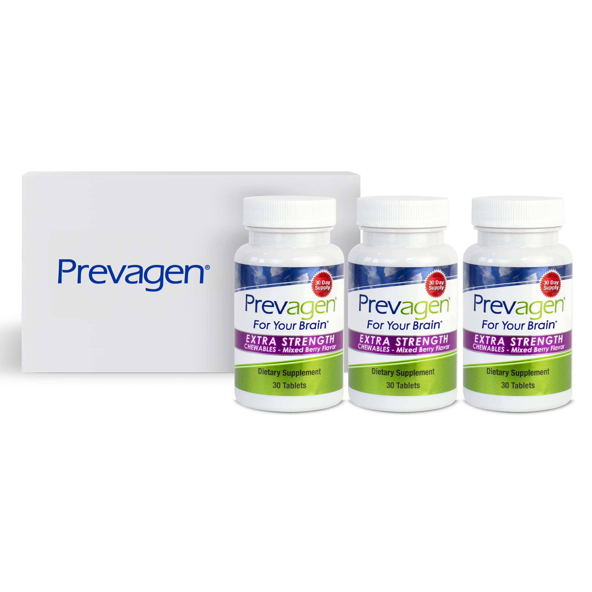 Prevagen vista frontal del empaque mostrando el diseño y marca para identificación rápida