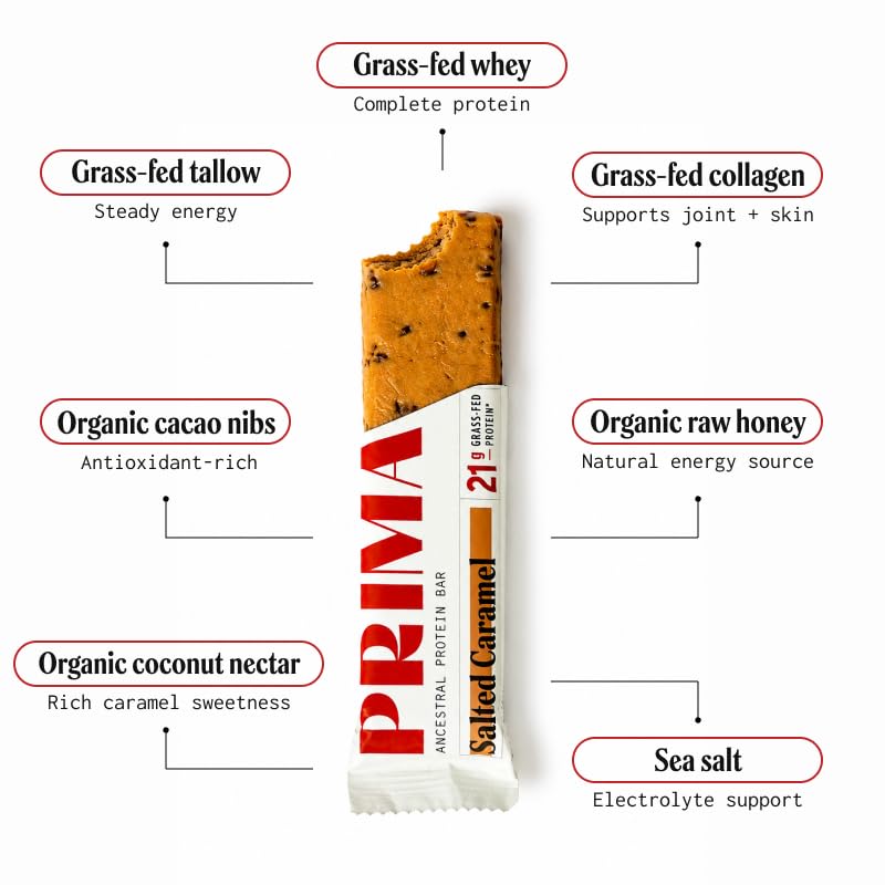 Prima Ancestral Protein Bar bar en mano para visualizar tamaño y facilidad de transporte